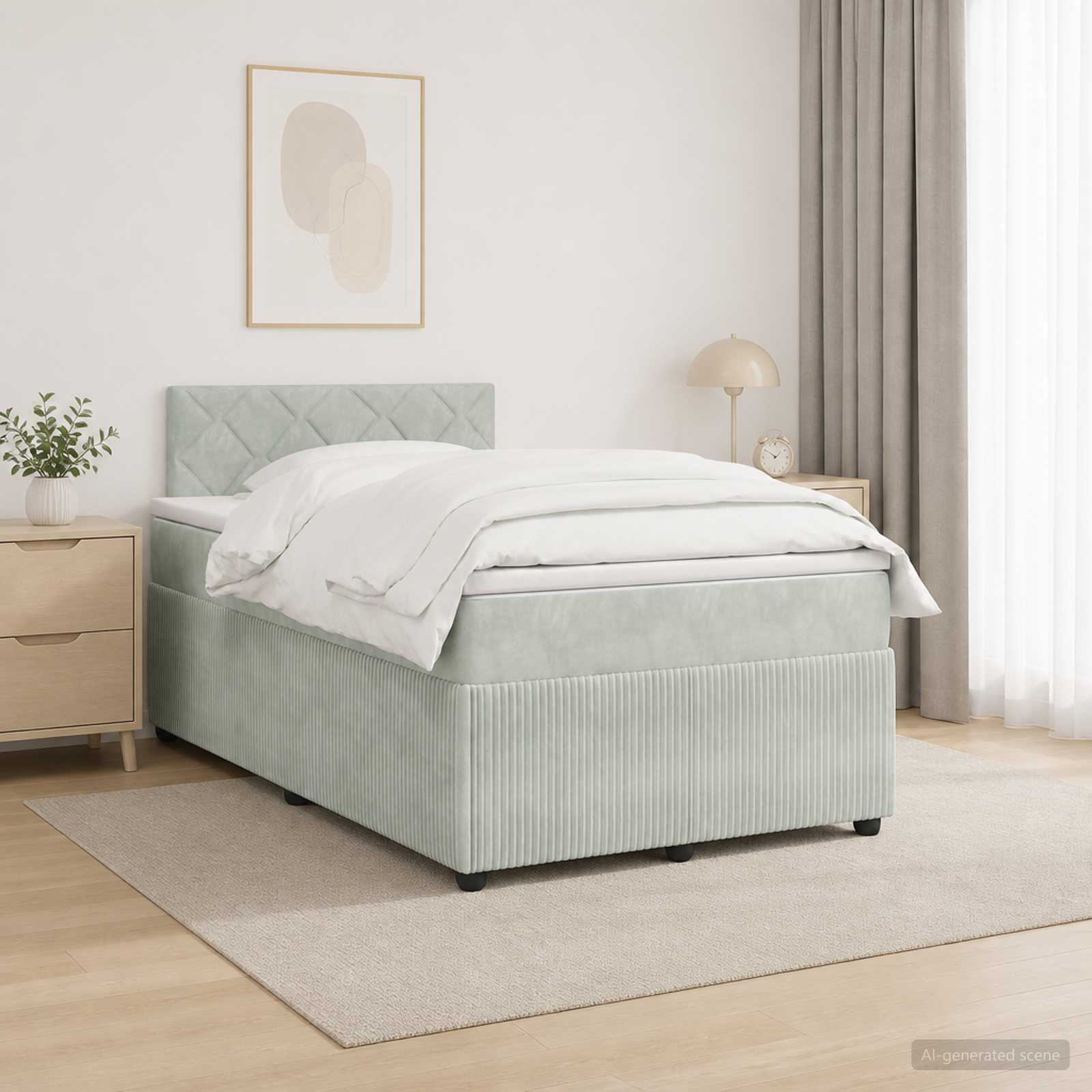 Lit boxspring avec matelas Gris clair 120 x 190 cm Velours
