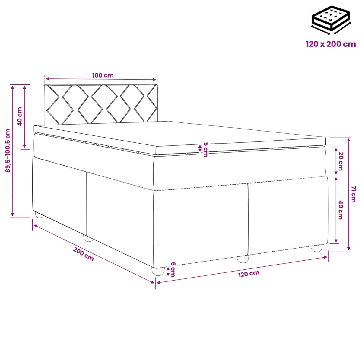 Lit boxspring avec matelas Gris clair 120 x 200 cm Velours - XIOS