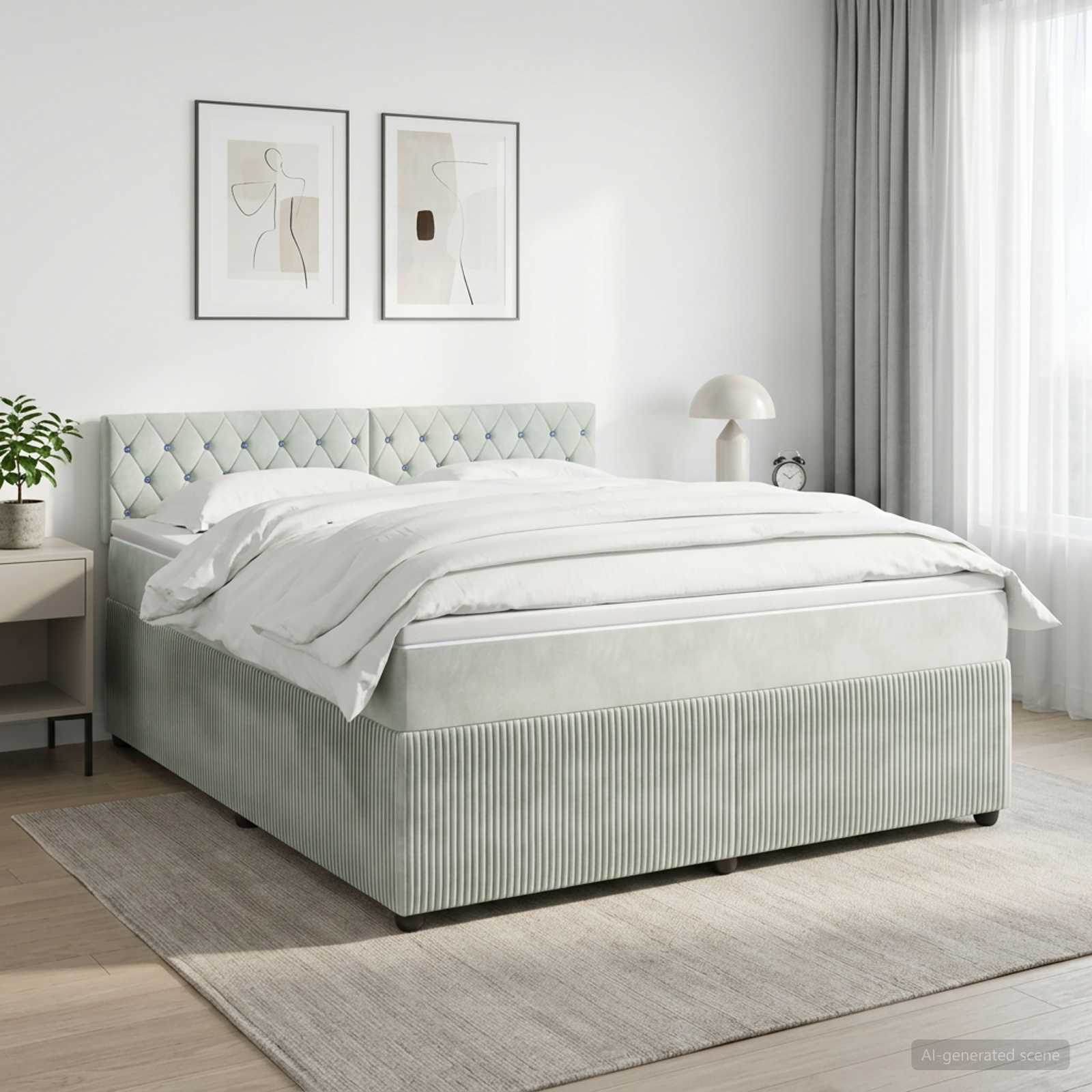 Lit boxspring avec matelas Gris clair 140 x 190 cm Velours - XIOS