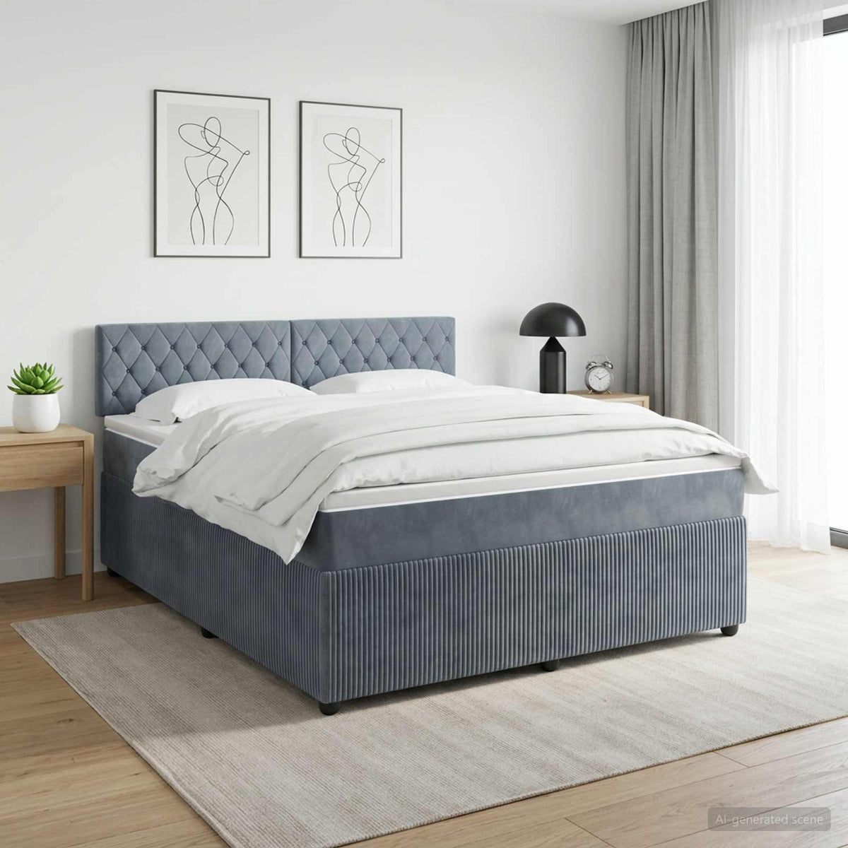 Lit boxspring avec matelas Gris foncé 140 x 200 cm Velours