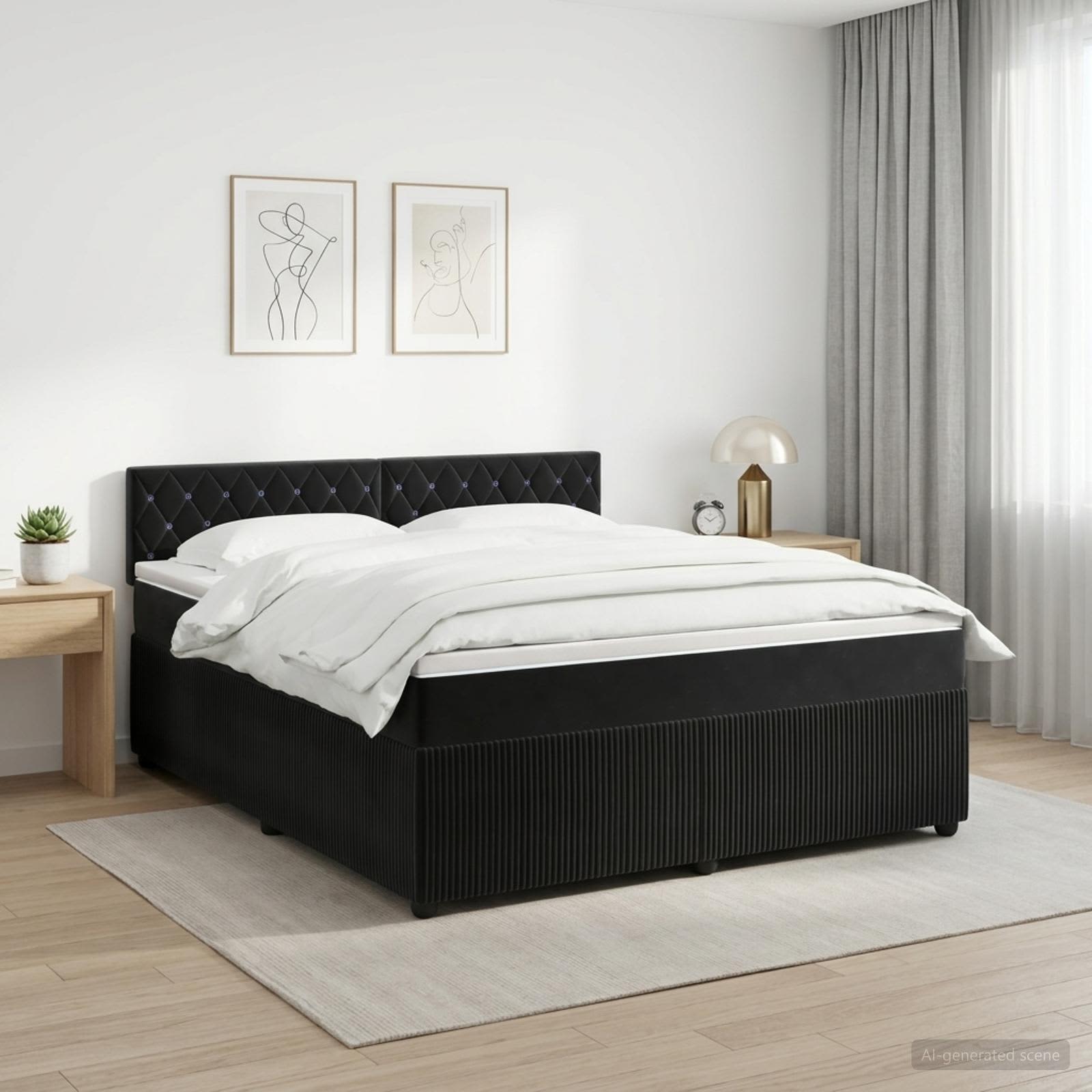 Lit boxspring avec matelas Noir 140 x 200 cm Velours