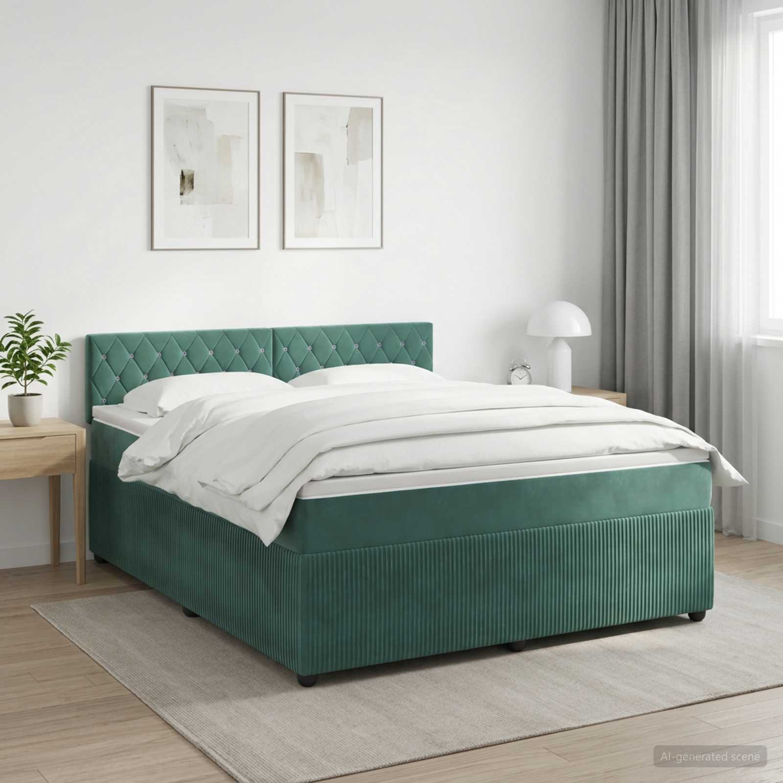 Lit boxspring avec matelas Vert foncé 140 x 200 cm Velours
