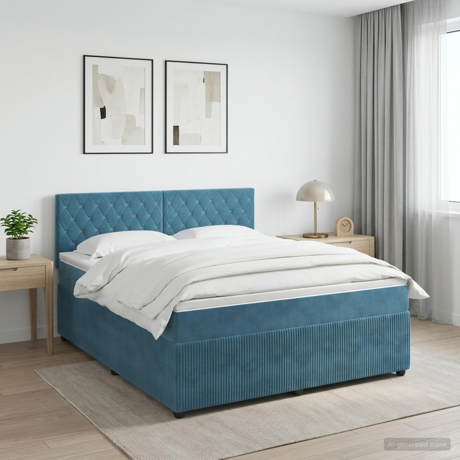 Lit boxspring avec matelas Bleu foncé 140 x 200 cm Velours