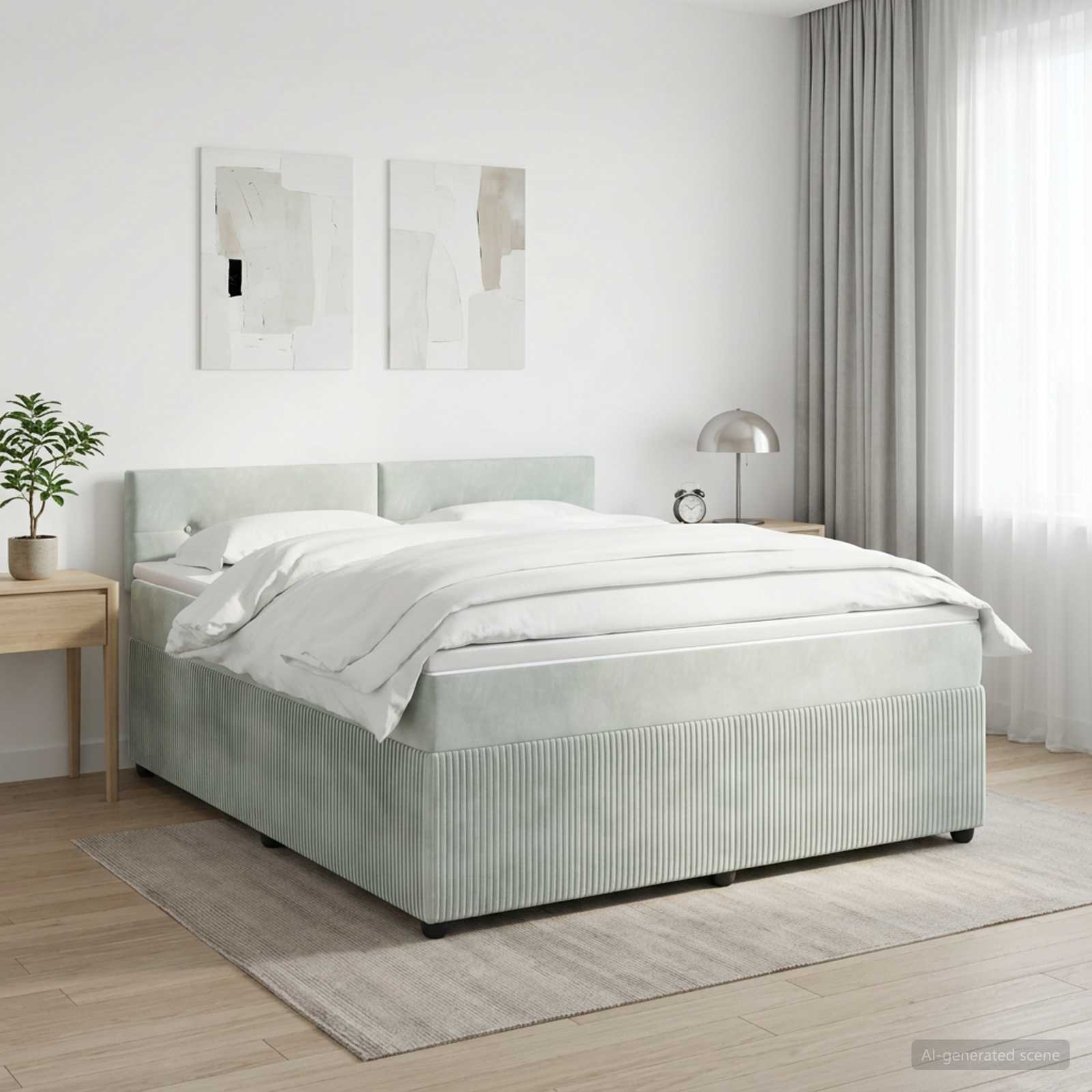 Lit boxspring avec matelas Gris clair 140 x 190 cm Velours