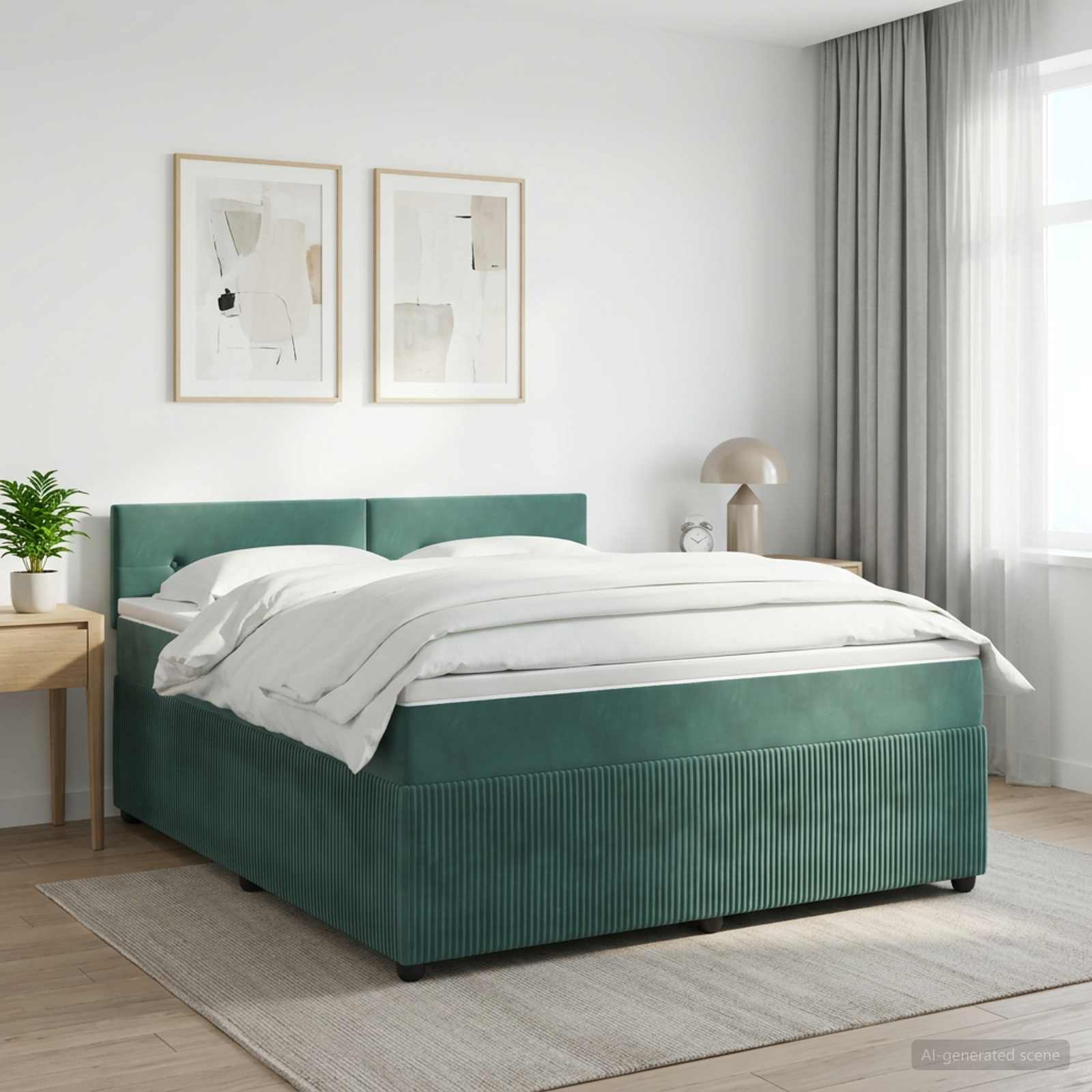 Lit boxspring avec matelas Vert foncé 140 x 190 cm Velours