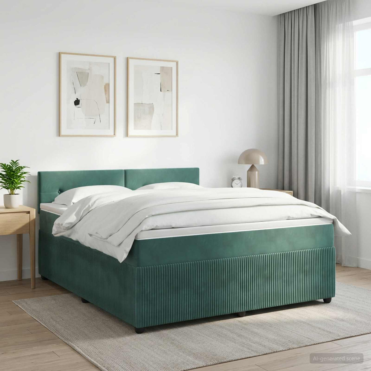 Lit boxspring avec matelas Vert foncé 140 x 190 cm Velours
