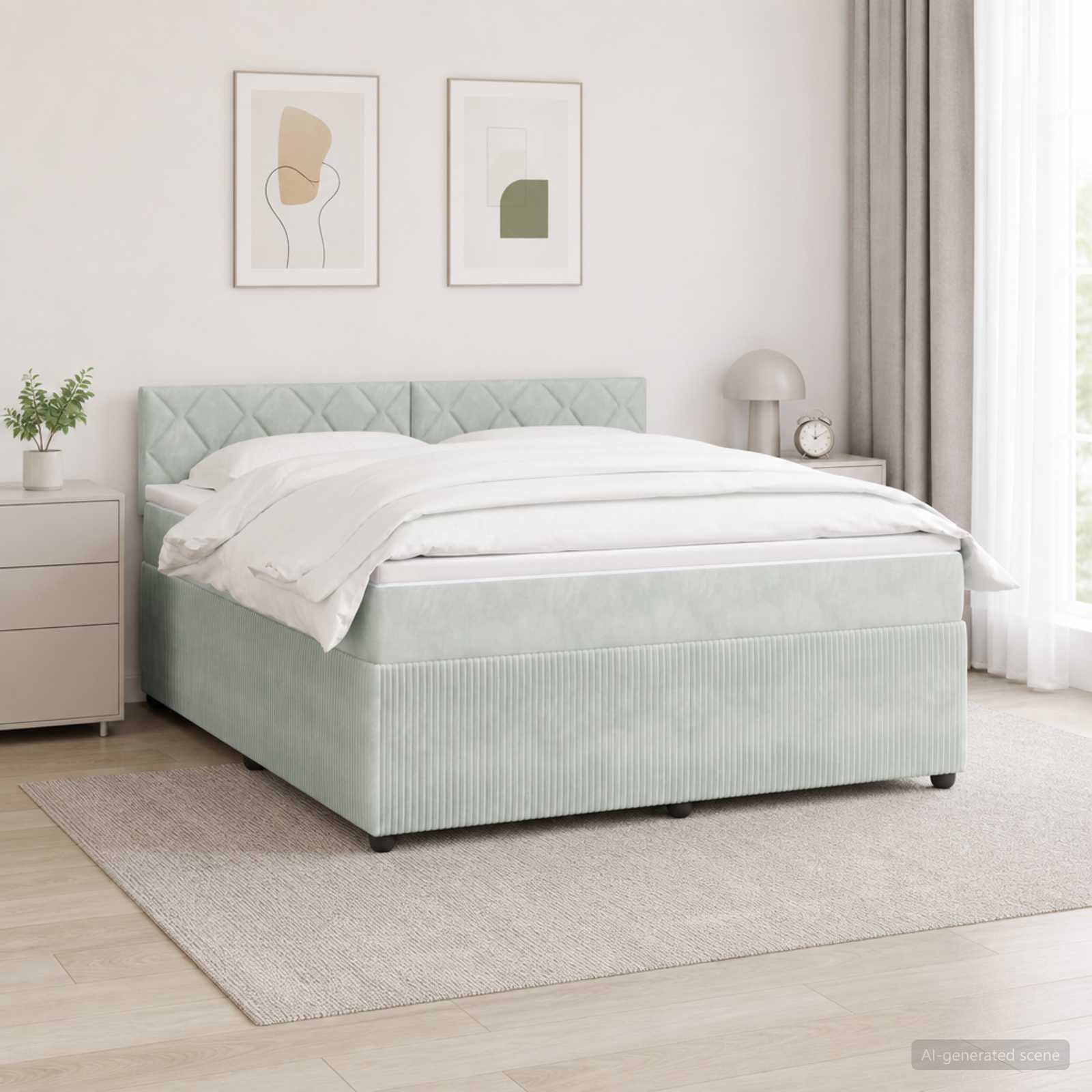 Lit boxspring avec matelas Gris clair 140 x 190 cm Velours