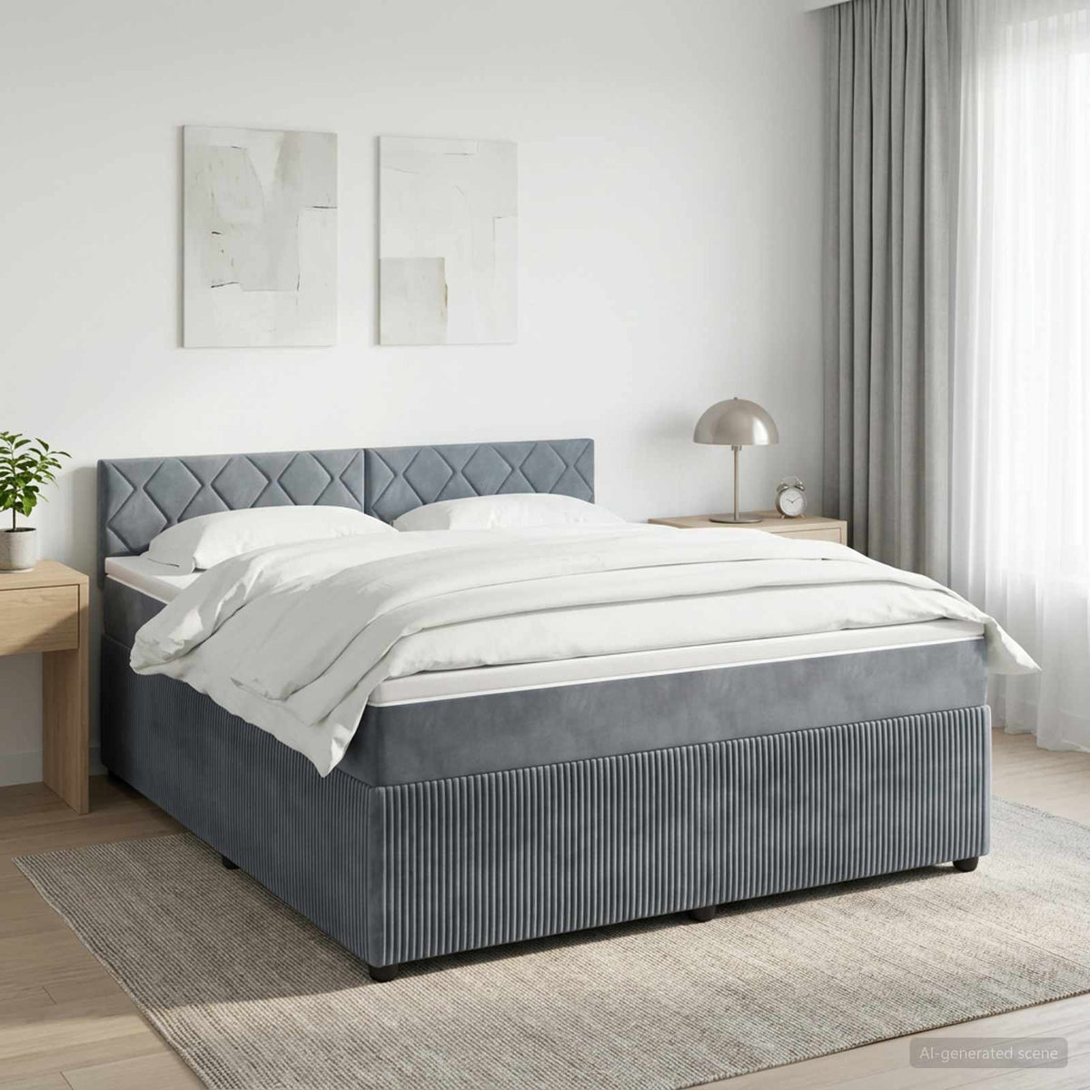 Lit boxspring avec matelas Gris foncé 160 x 200 cm Velours