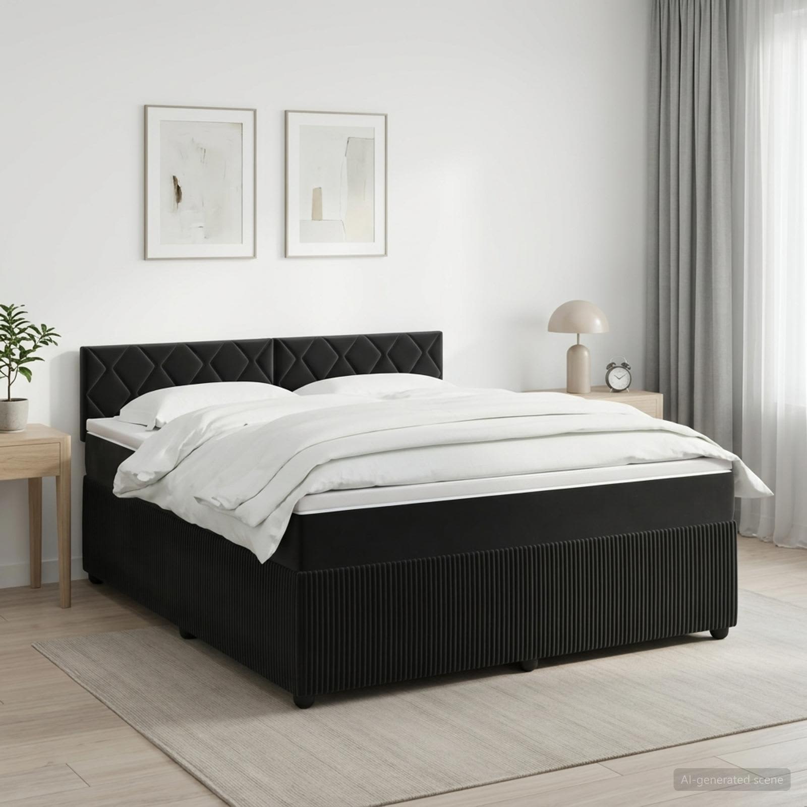 Lit boxspring avec matelas Noir 140 x 200 cm Velours