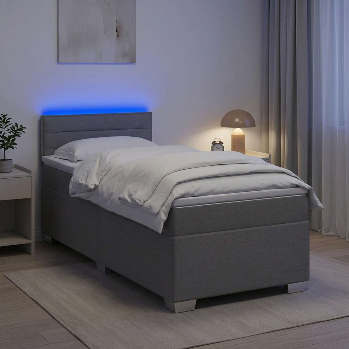Lit de box spring avec matelas et LED Gris clair Simple Tissu