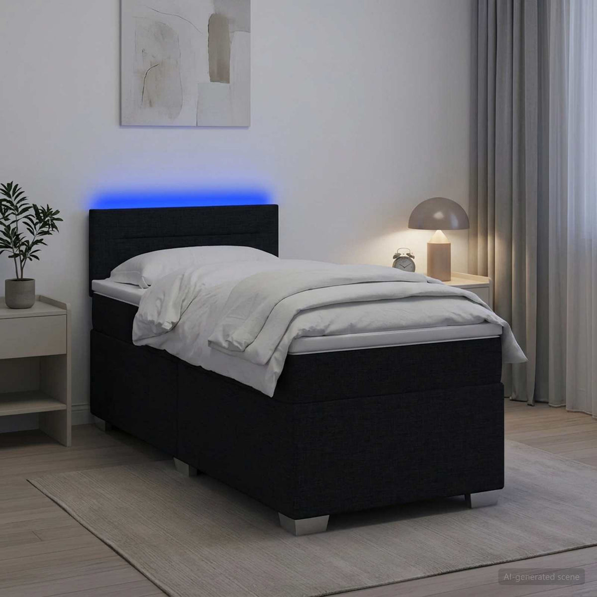 Lit de box spring avec matelas et LED Noir 90 x 200 cm Tissu