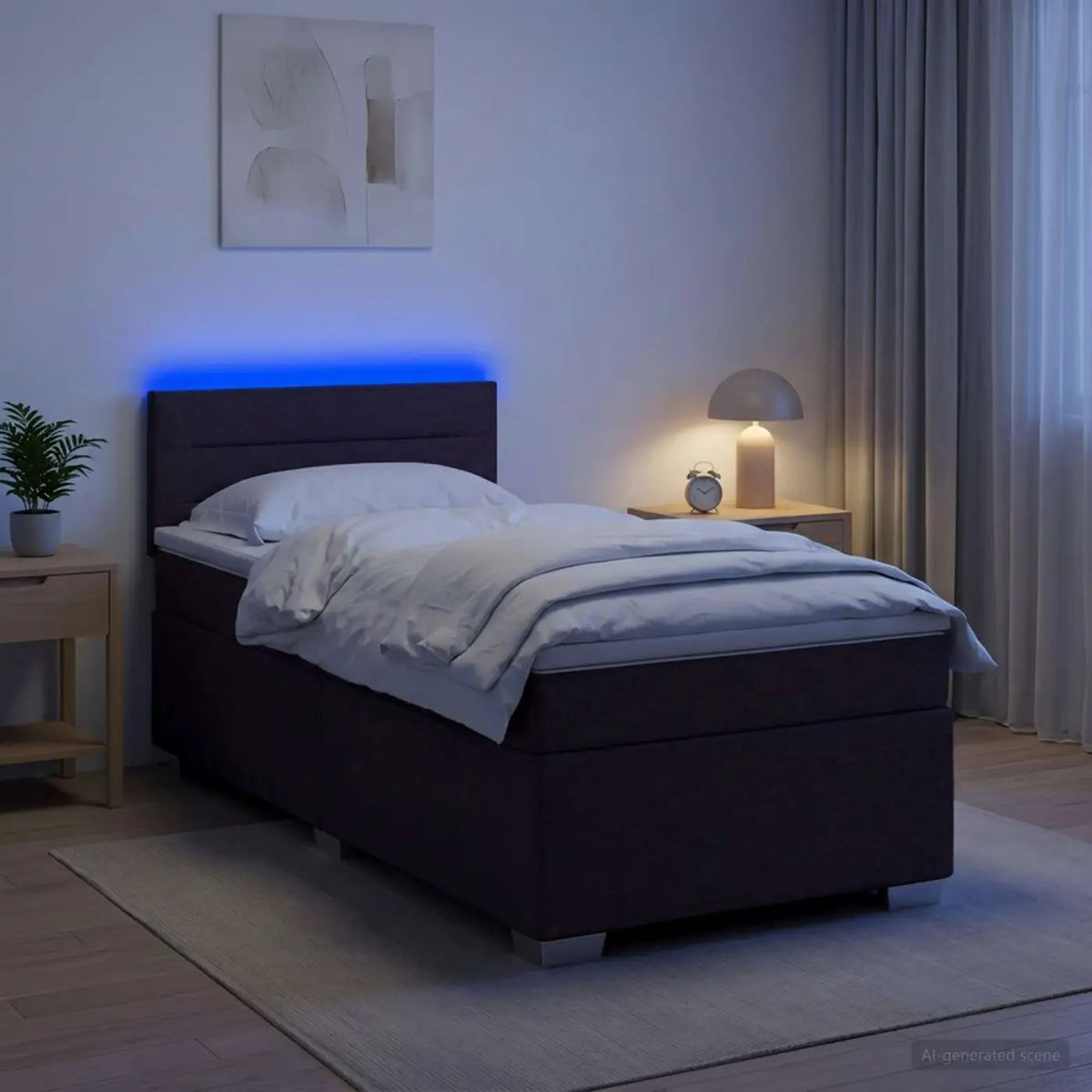 Lit de box spring avec matelas et LED Marron foncé 90 x 190 cm - XIOS