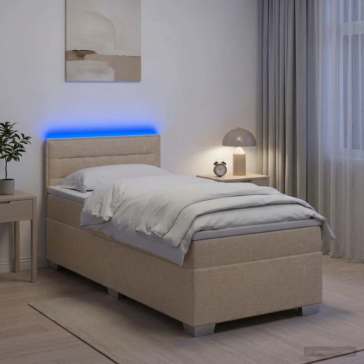 Lit de box spring avec matelas et LED Crème 90 x 200 cm Tissu