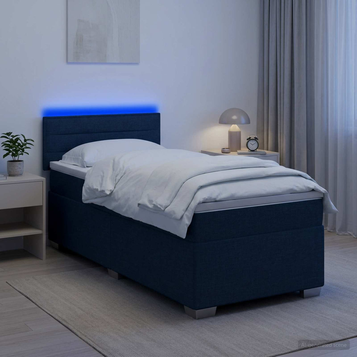 Lit de box spring avec matelas et LED Bleu 100 x 200 cm Tissu