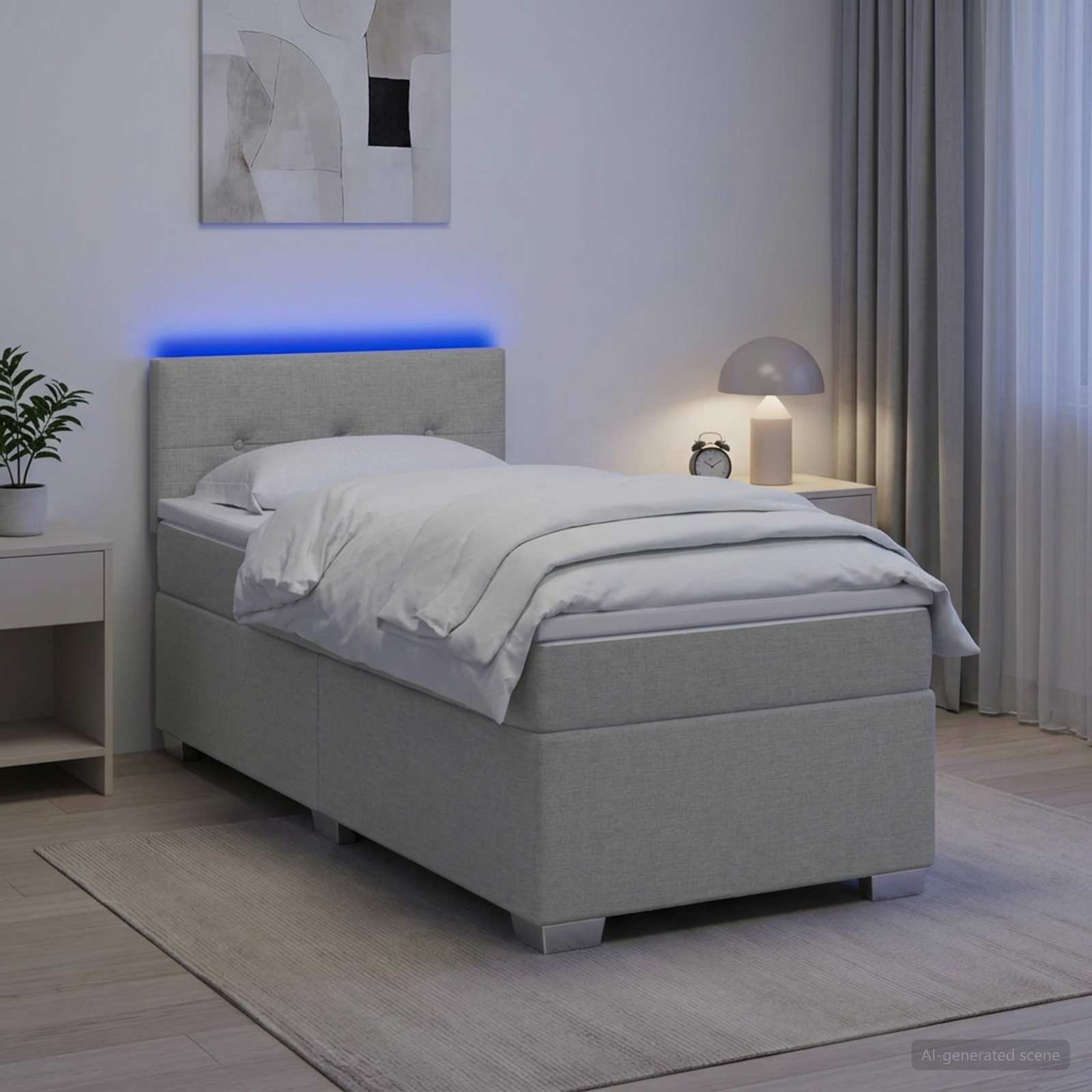 Lit de box spring avec matelas et LED Gris clair 100 x 200 cm