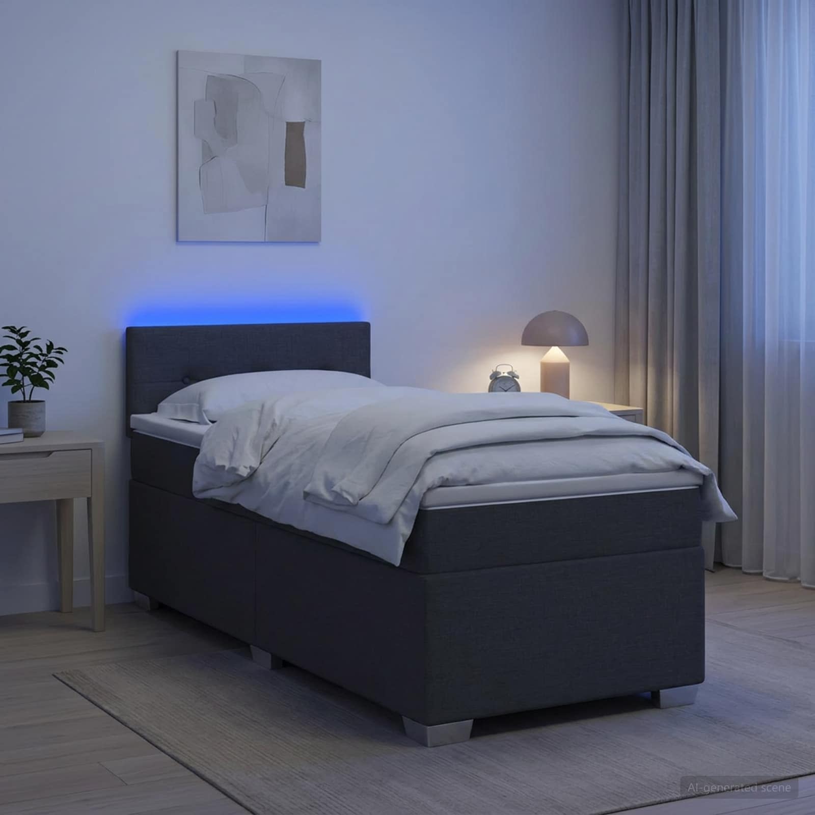 Lit de box spring avec matelas et LED Gris foncé 100 x 200 cm