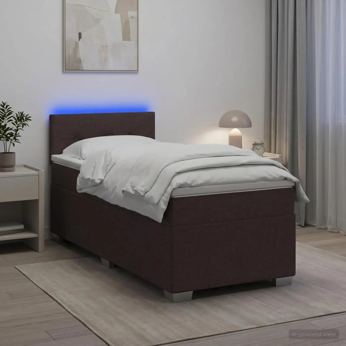 Lit de box spring avec matelas et LED Marron foncé 90 x 190 cm - XIOS