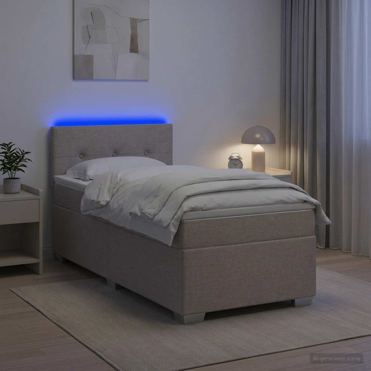 Lit de box spring avec matelas et LED Taupe 100 x 200 cm Tissu