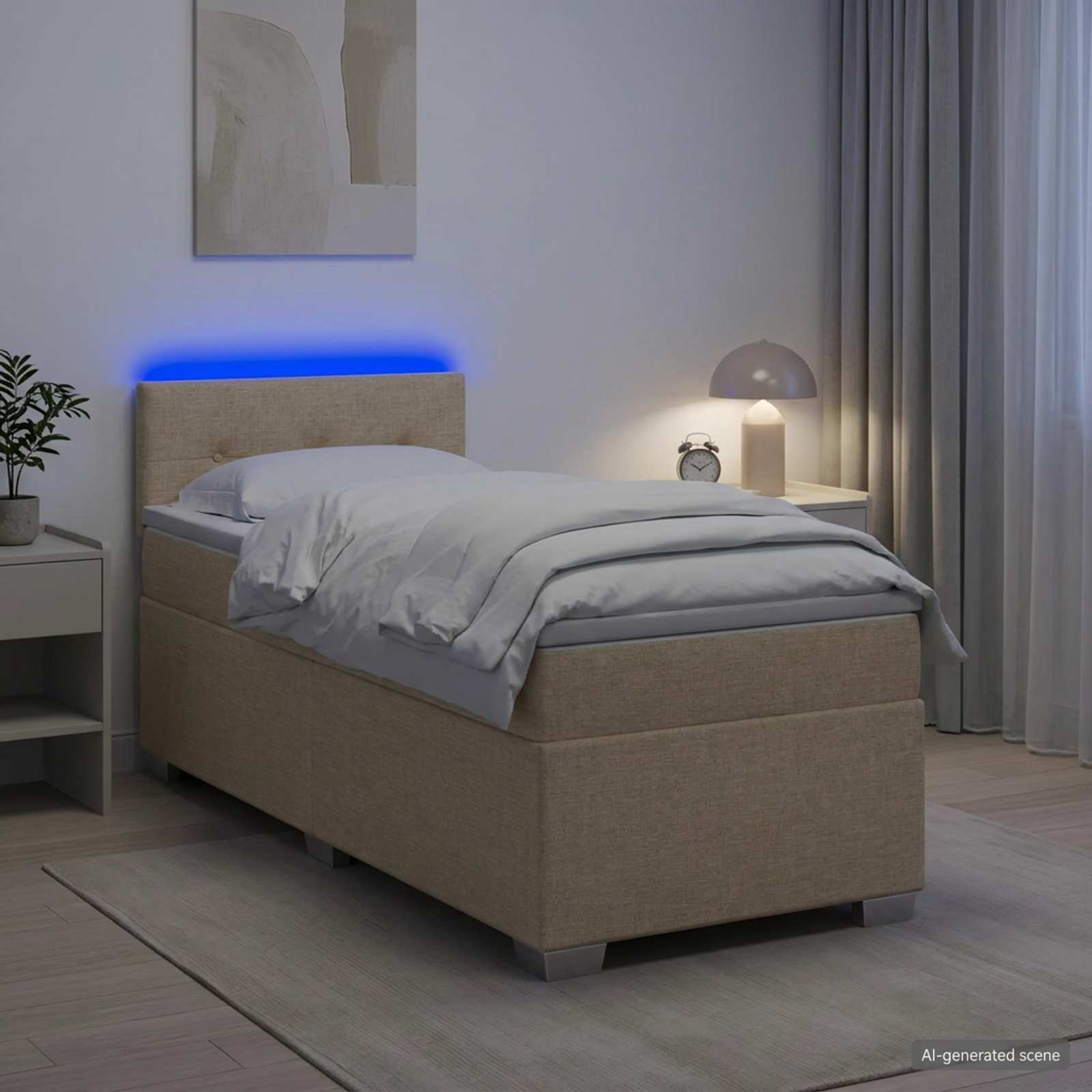 Lit de box spring avec matelas et LED Crème 100 x 200 cm Tissu