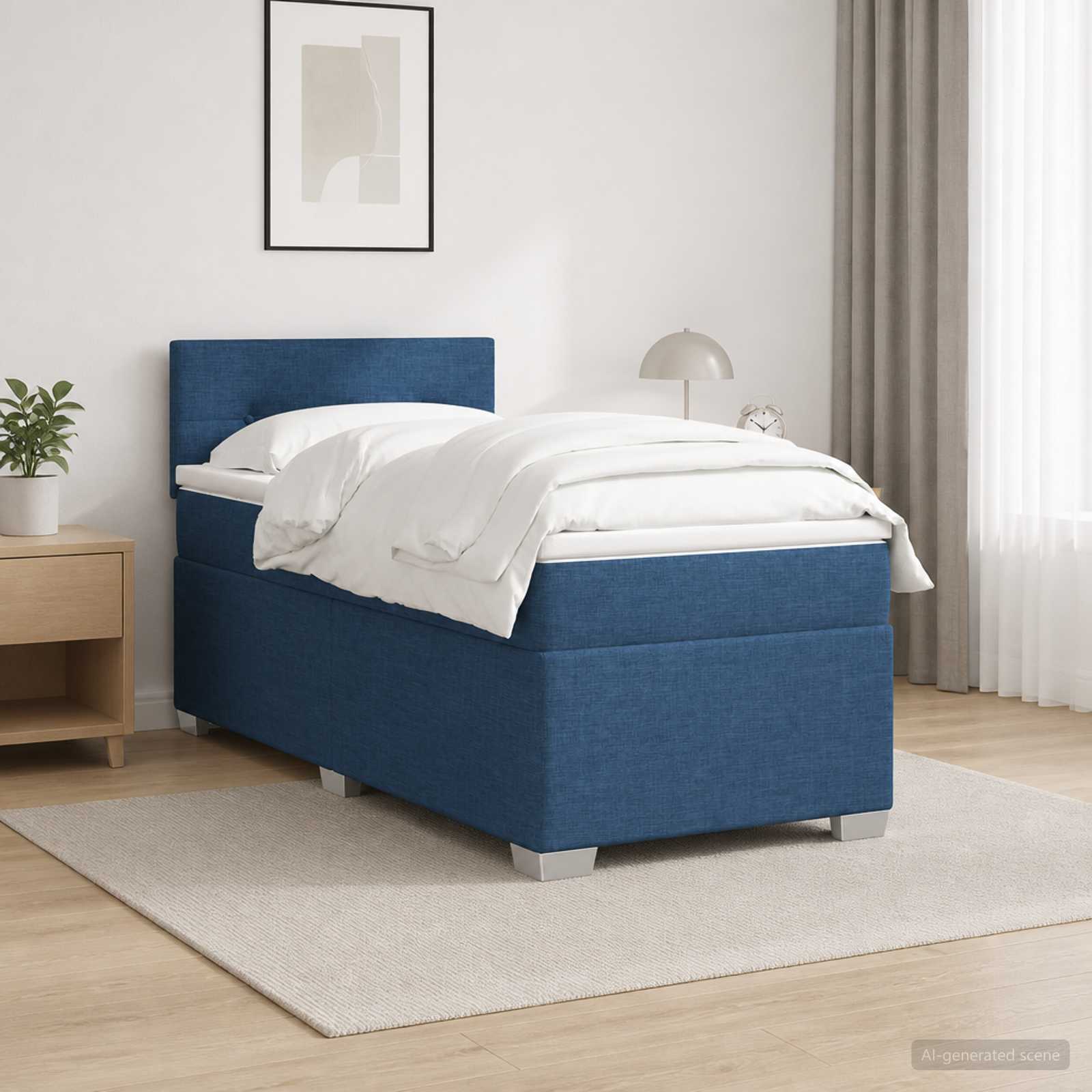 Lit de box spring avec matelas et LED Bleu 100 x 200 cm Tissu