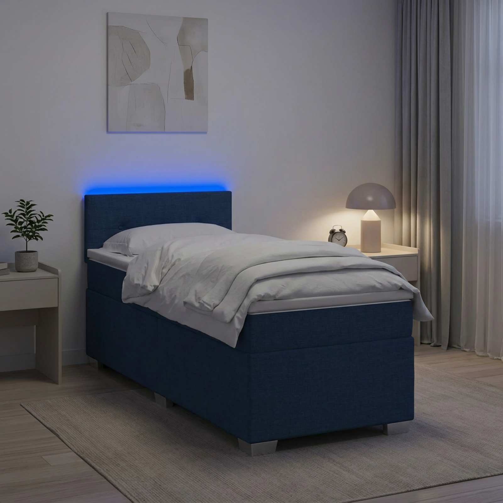 Lit de box spring avec matelas et LED Bleu 100 x 200 cm Tissu