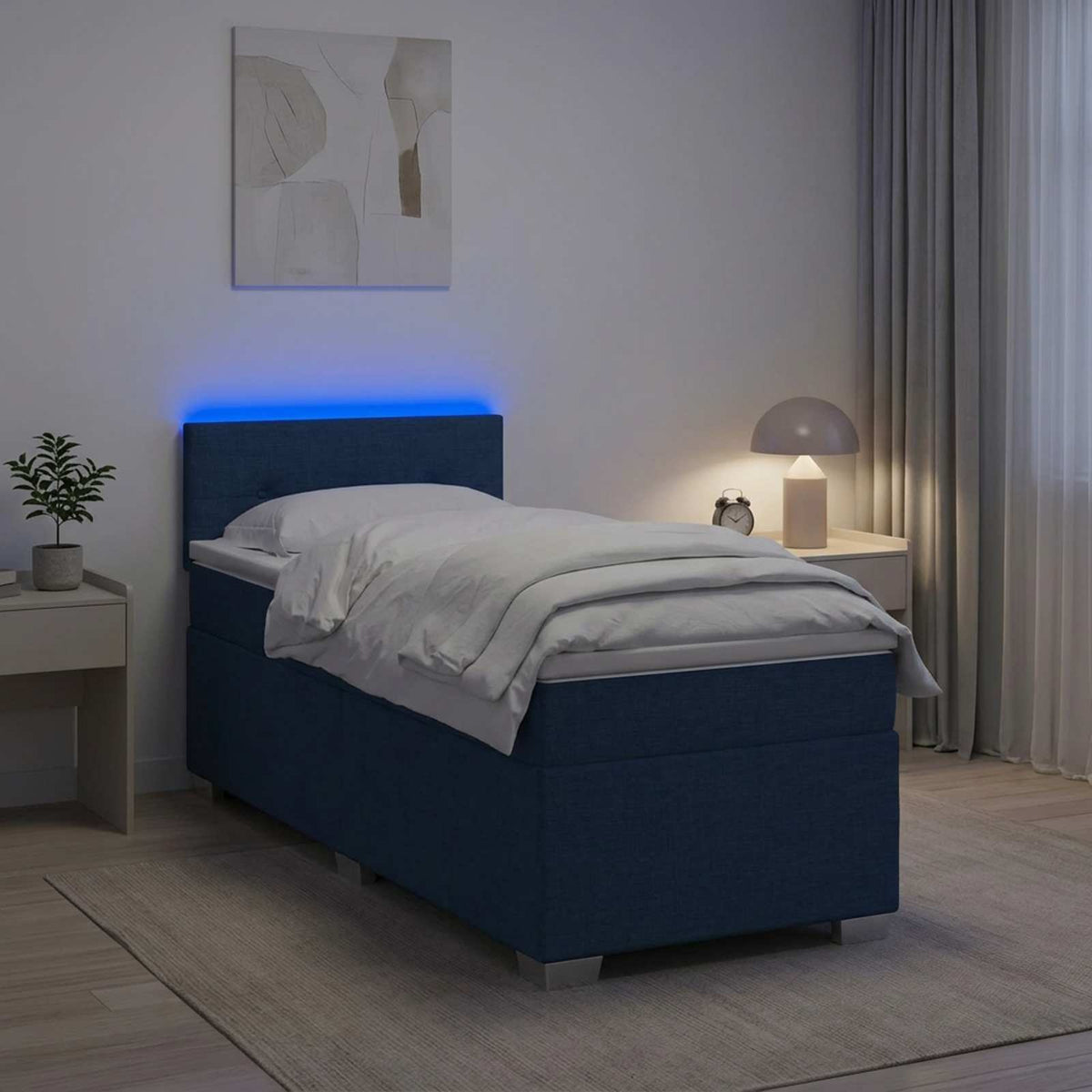 Lit de box spring avec matelas et LED Bleu 80 x 200 cm Tissu