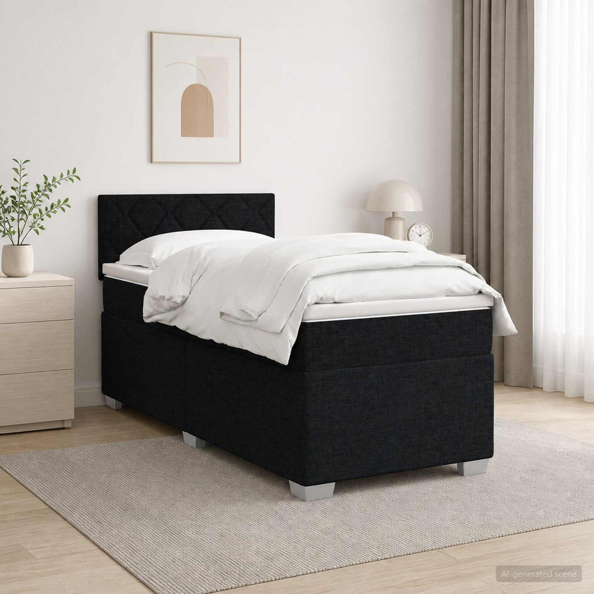 Lit de box spring avec matelas et LED Noir 90 x 200 cm Tissu