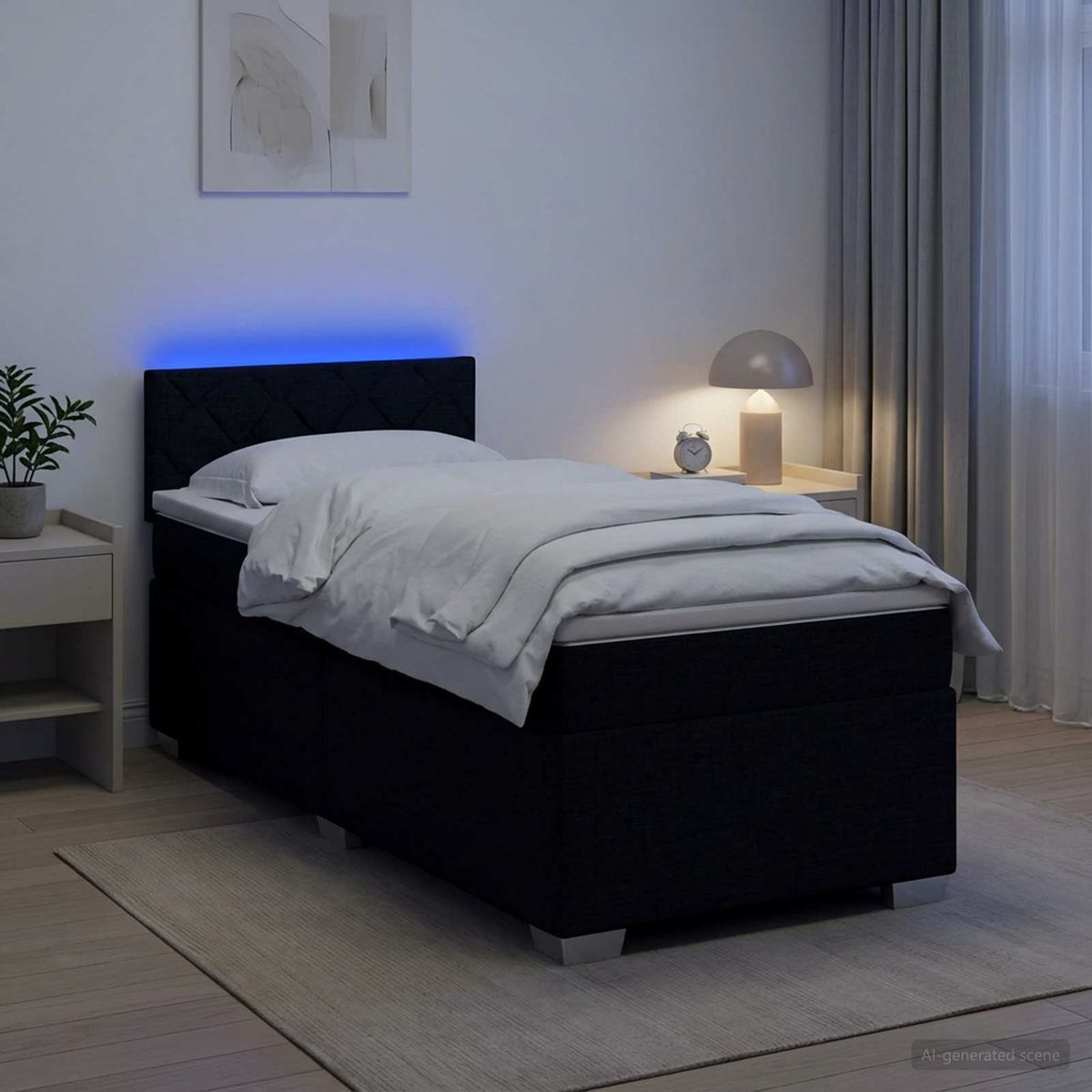 Lit de box spring avec matelas et LED Noir 90 x 200 cm Tissu