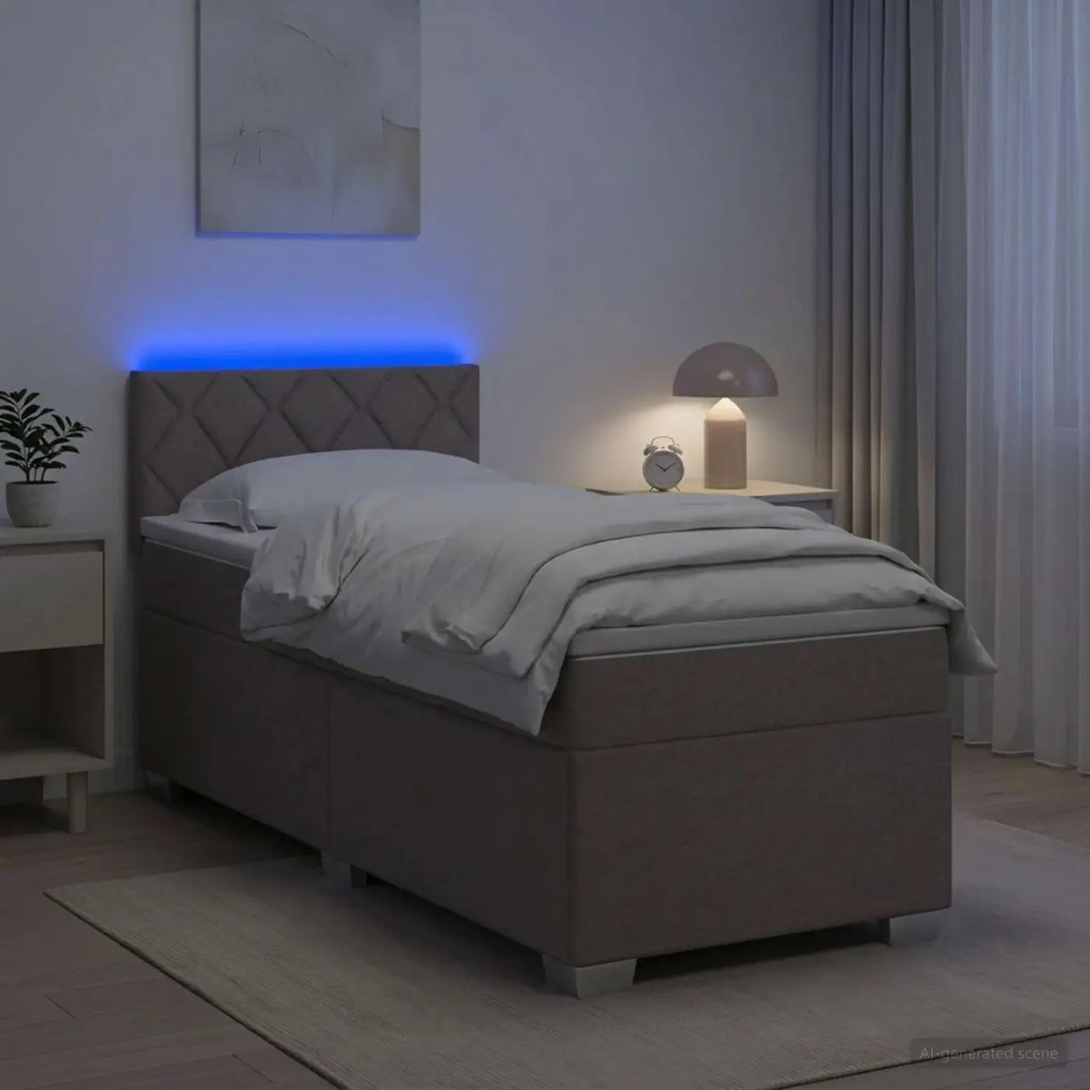 Lit de box spring avec matelas et LED Taupe 80 x 200 cm Tissu - XIOS