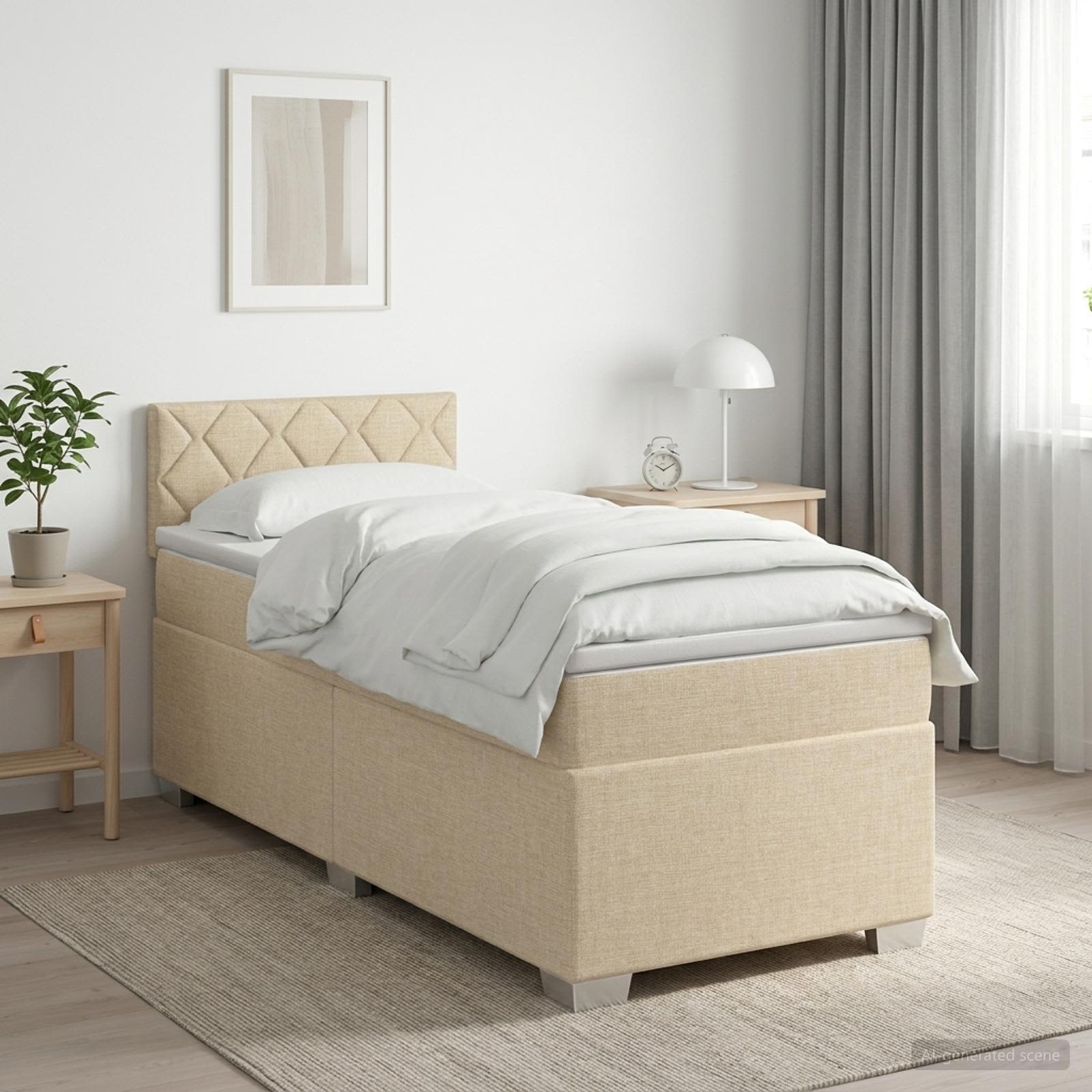 Lit de box spring avec matelas et LED Crème 100 x 200 cm Tissu