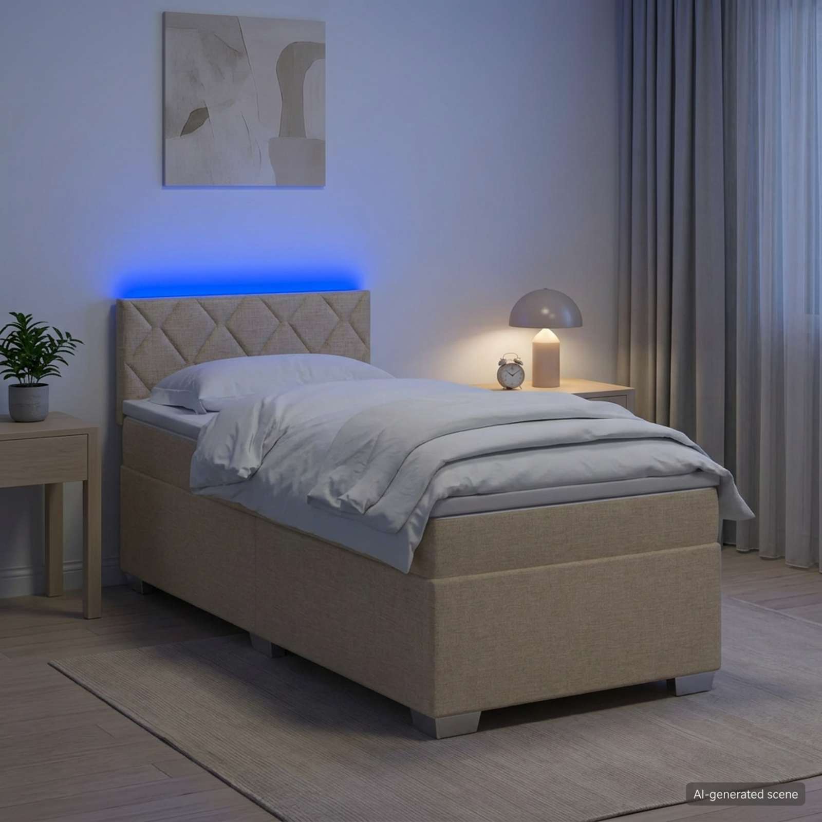Lit de box spring avec matelas et LED Crème 100 x 200 cm Tissu