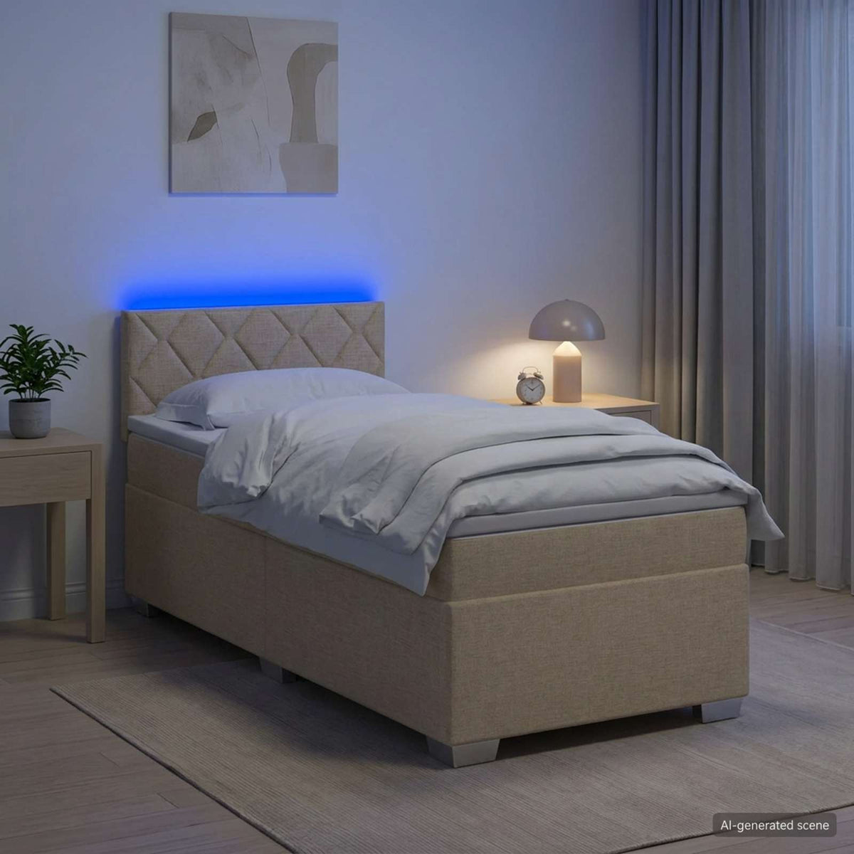 Lit de box spring avec matelas et LED Crème 90 x 200 cm Tissu