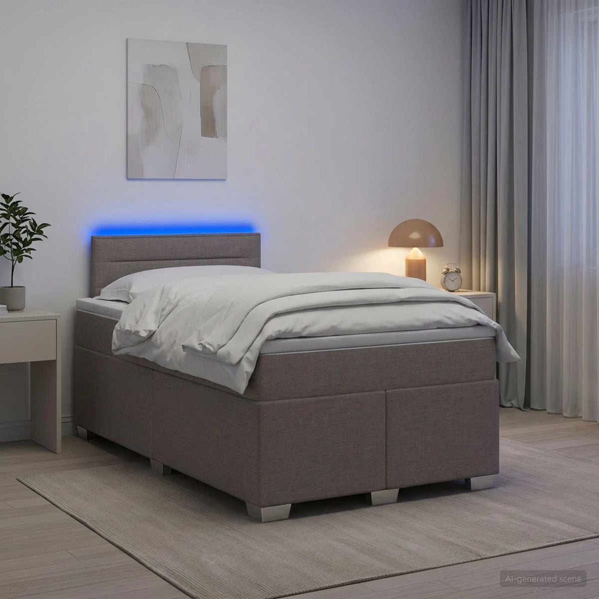 Lit de box spring avec matelas et LED Taupe 120 x 200 cm Tissu