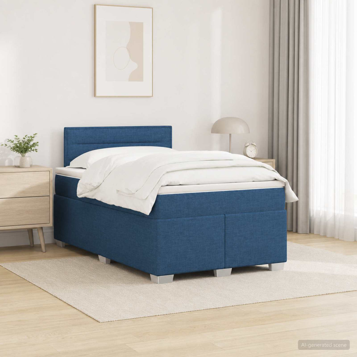 Lit de box spring avec matelas et LED Bleu 120 x 190 cm Tissu