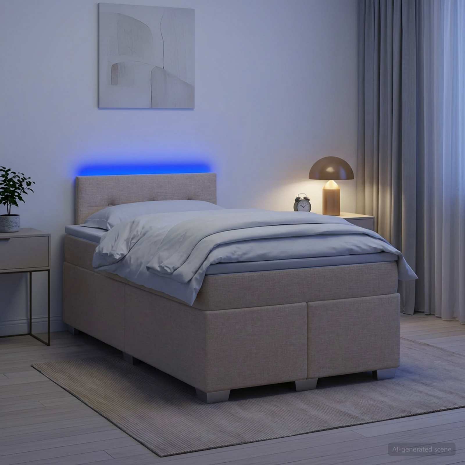 Lit de box spring avec matelas et LED Crème 120 x 200 cm Tissu