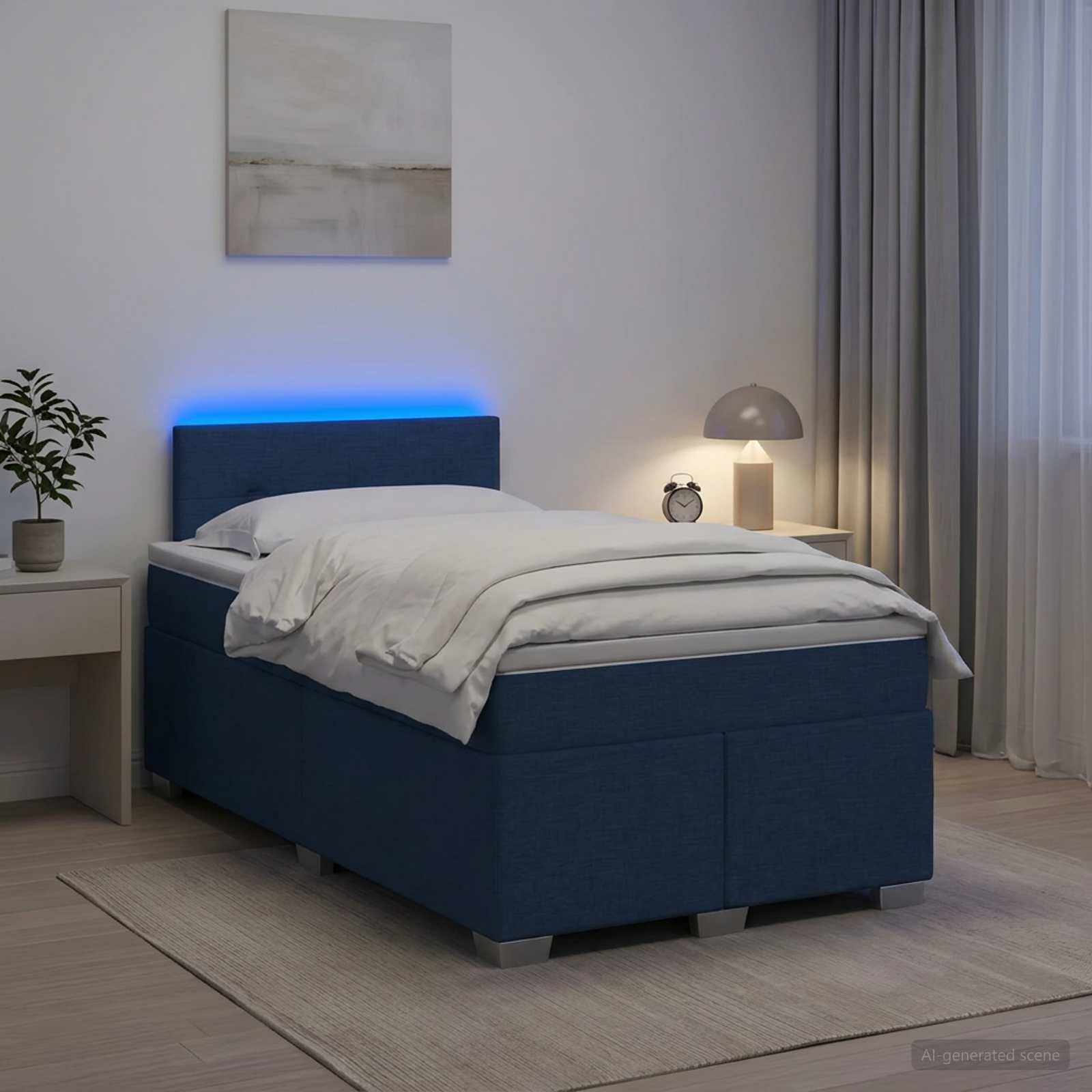Lit de box spring avec matelas et LED Bleu 120 x 190 cm Tissu