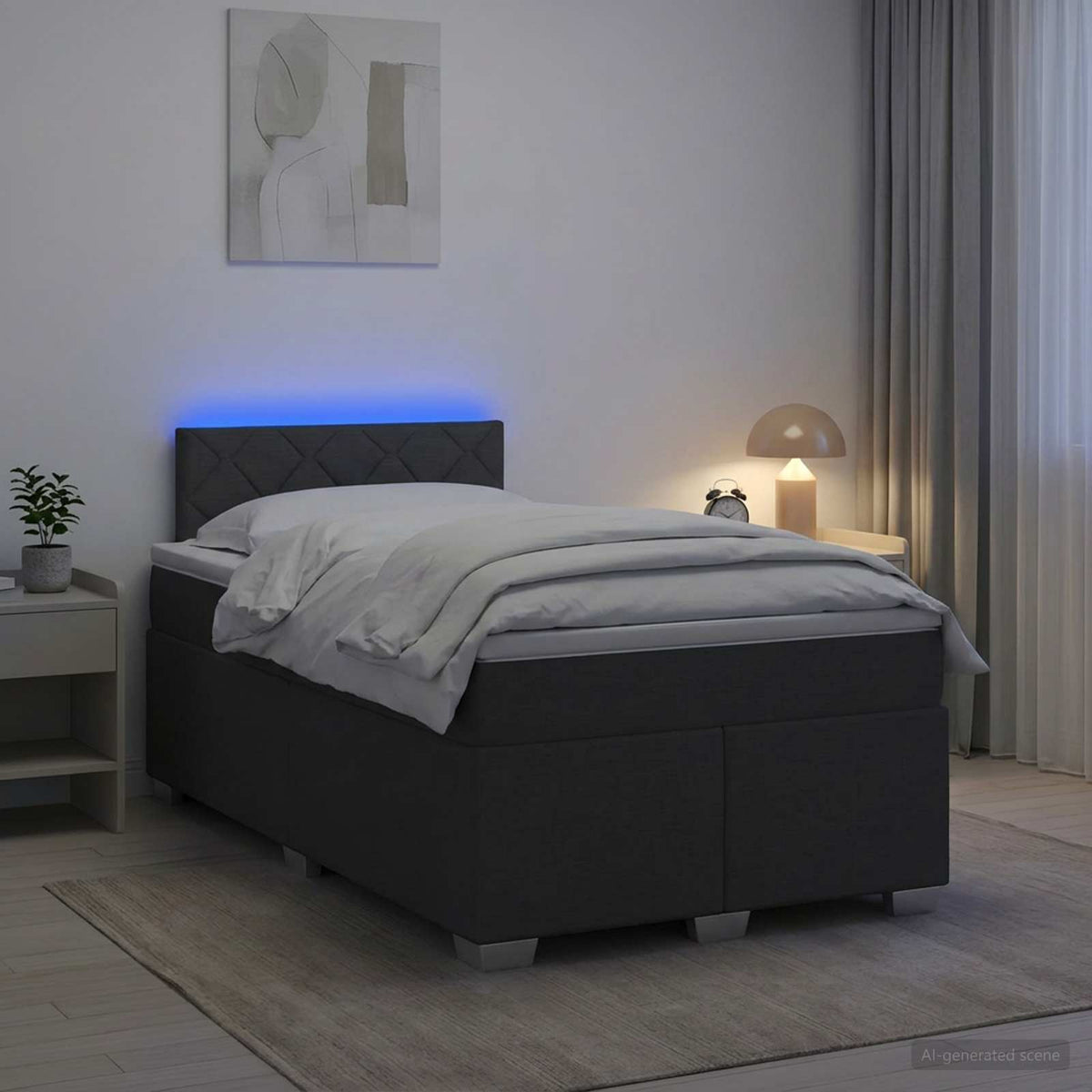 Lit de box spring avec matelas et LED Gris foncé 120 x 190 cm