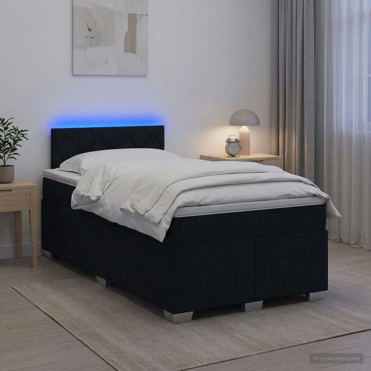 Lit de box spring avec matelas et LED Noir 120 x 190 cm Tissu