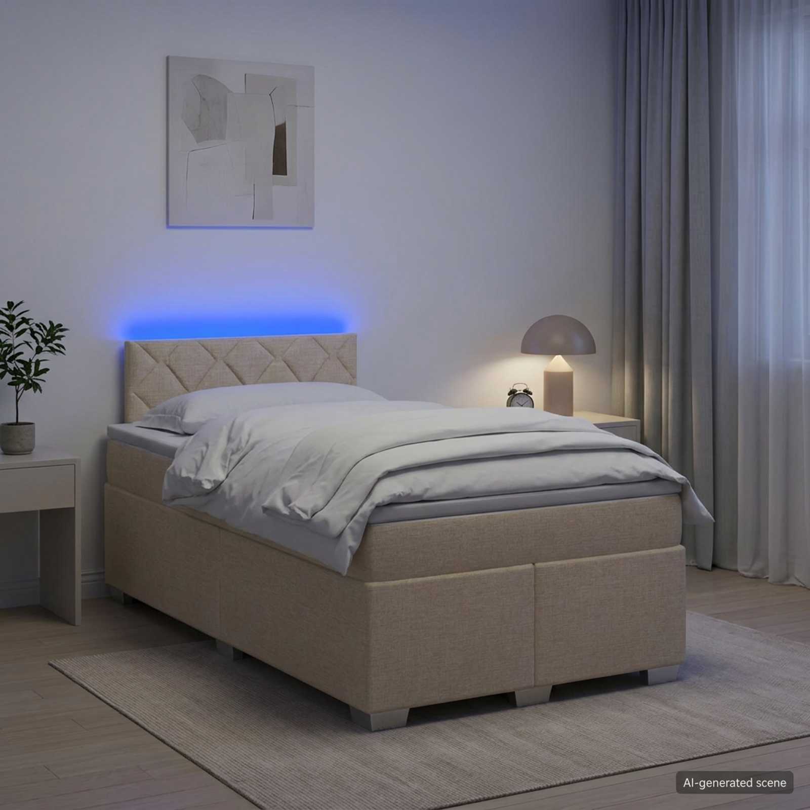 Lit de box spring avec matelas et LED Crème 120 x 200 cm Tissu