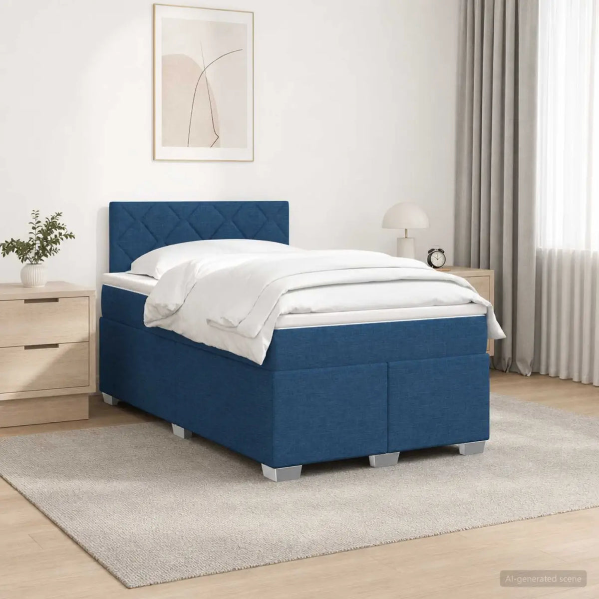 Lit de box spring avec matelas et LED Bleu 120 x 200 cm Tissu - XIOS