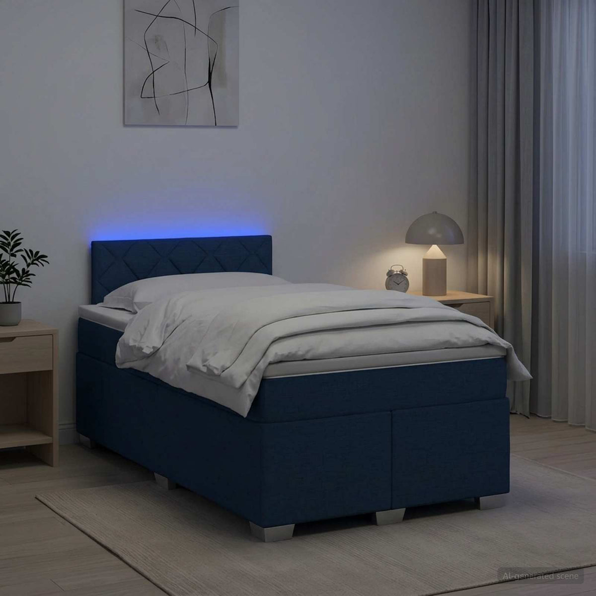 Lit de box spring avec matelas et LED Bleu 120 x 190 cm Tissu