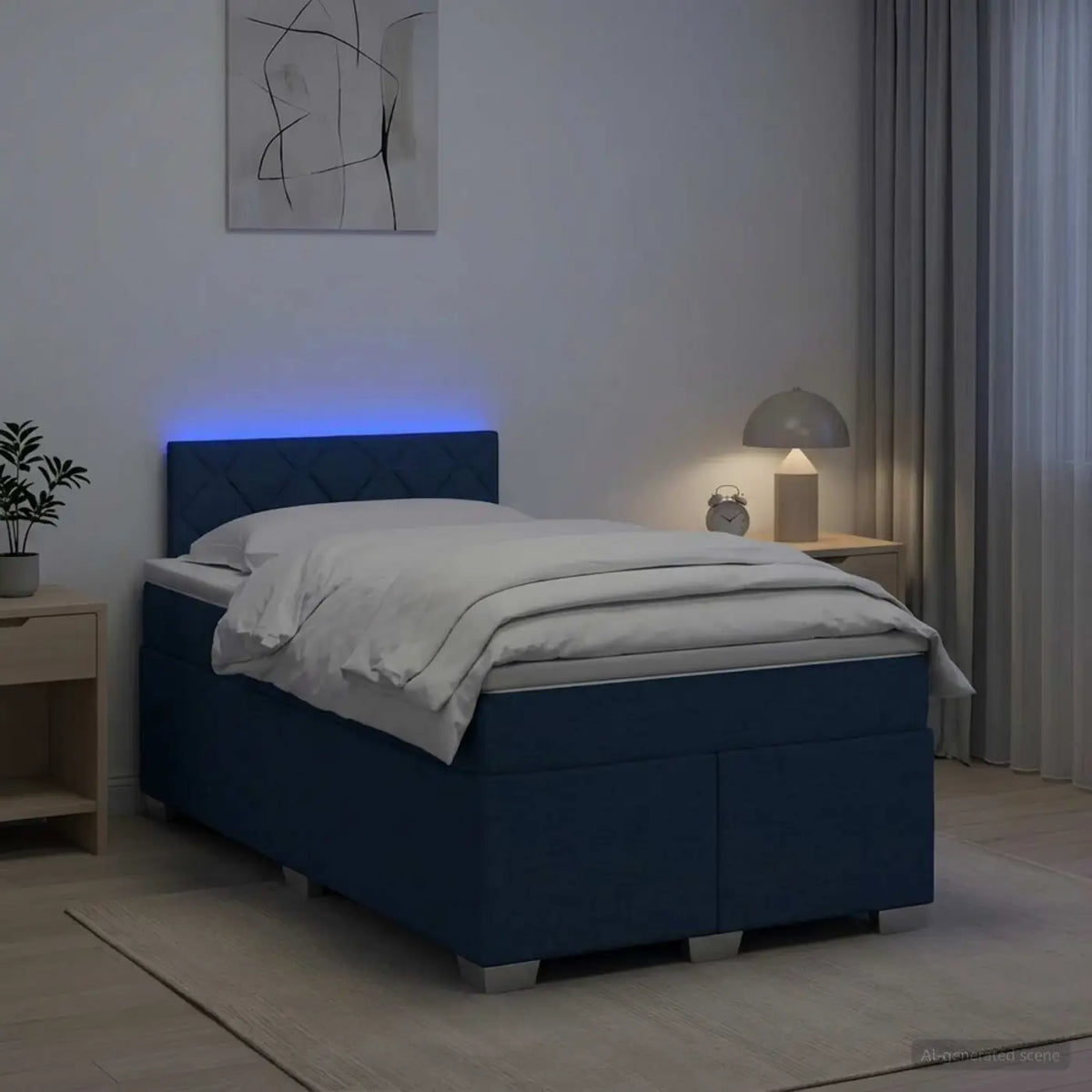 Lit de box spring avec matelas et LED Bleu 120 x 200 cm Tissu - XIOS