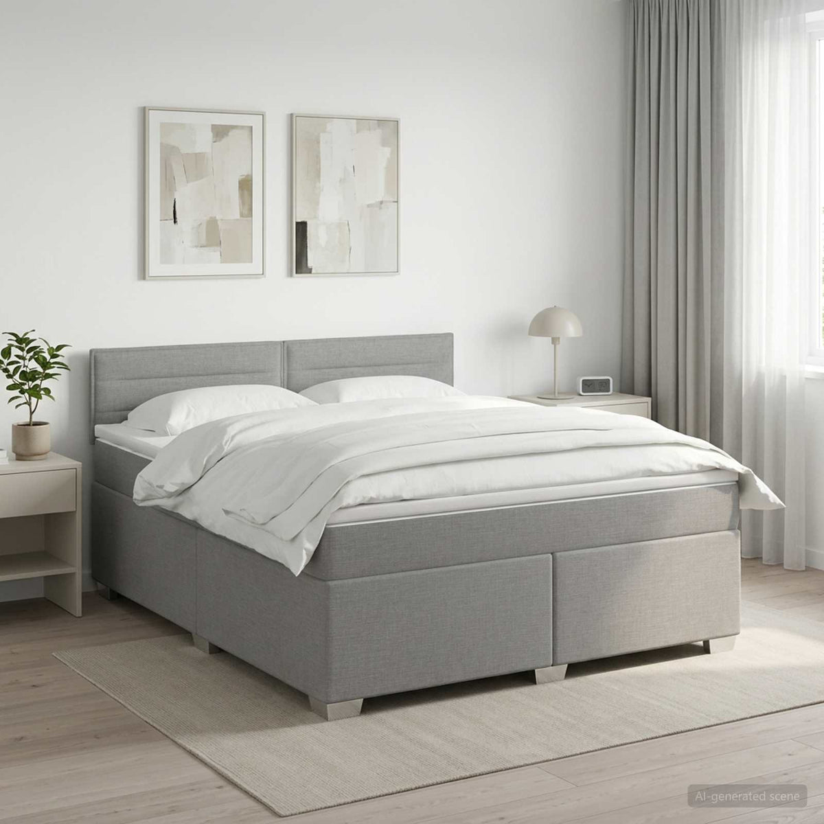 Lit de box spring avec matelas et LED Gris clair 140 x 190 cm