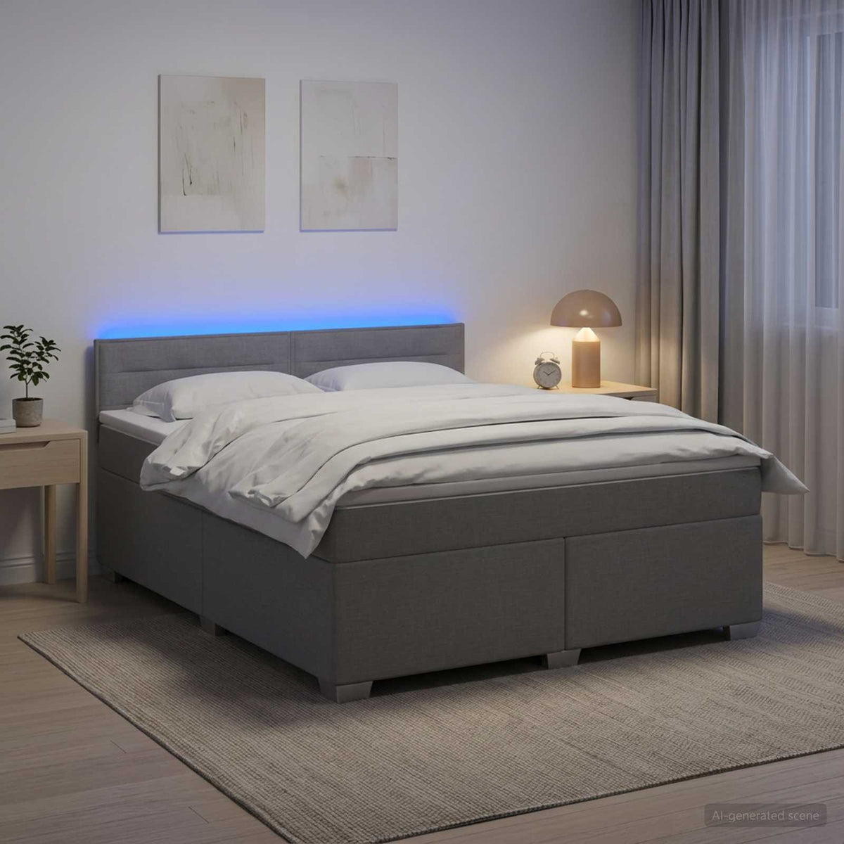 Lit de box spring avec matelas et LED Gris clair 140 x 200 cm