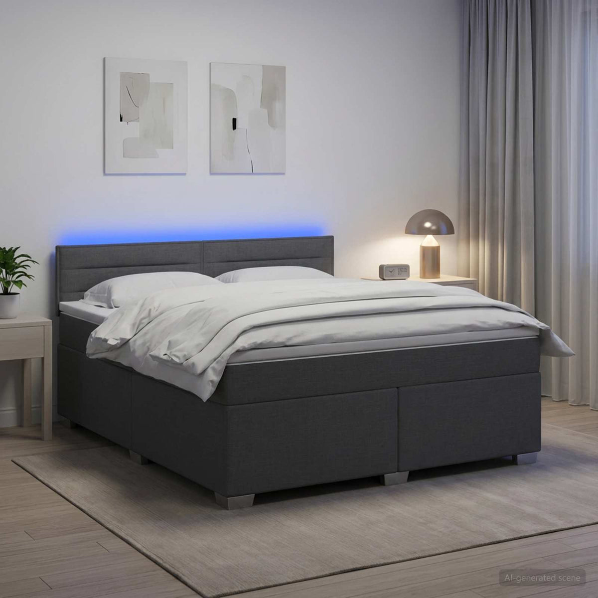 Lit de box spring avec matelas et LED Gris foncé 140 x 200 cm