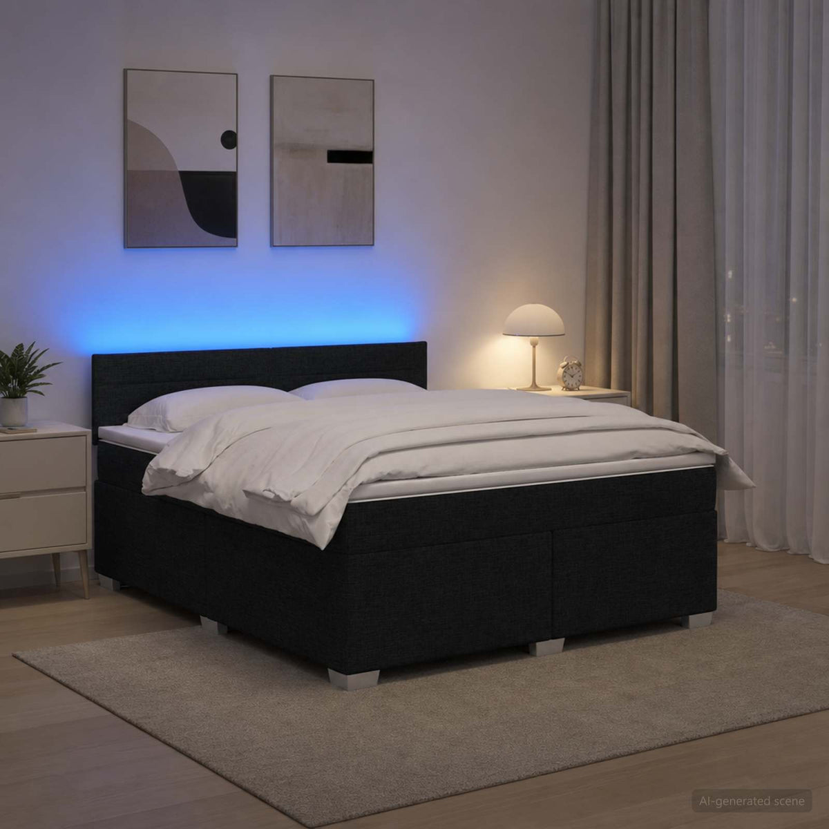 Lit de box spring avec matelas et LED Noir 140 x 200 cm Tissu