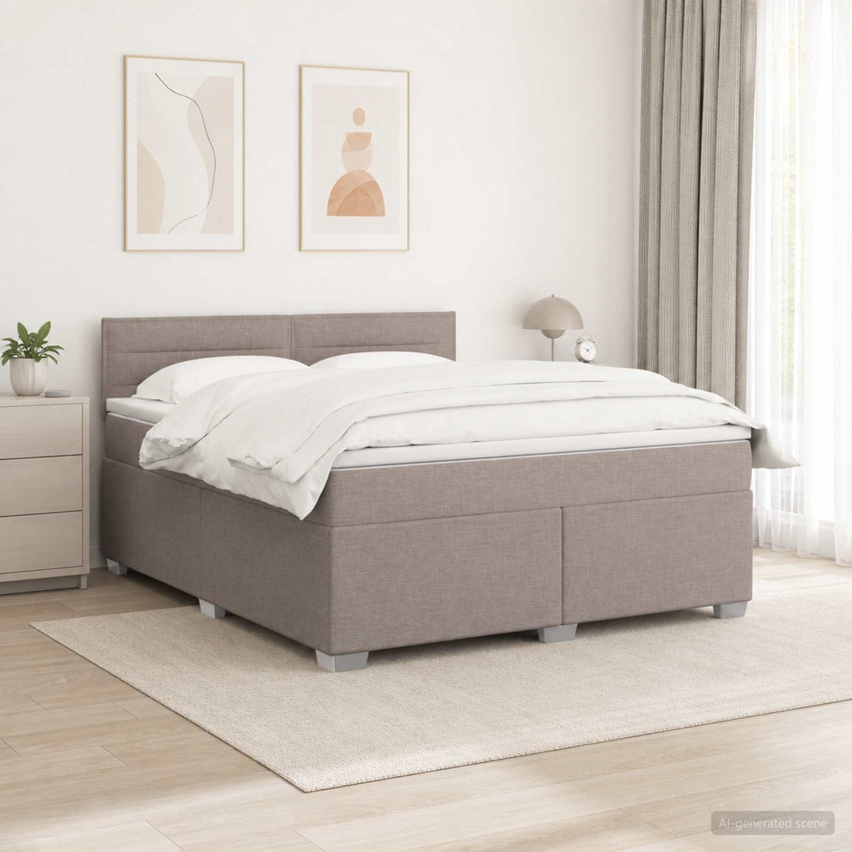 Lit de box spring avec matelas et LED Taupe 140 x 200 cm Tissu