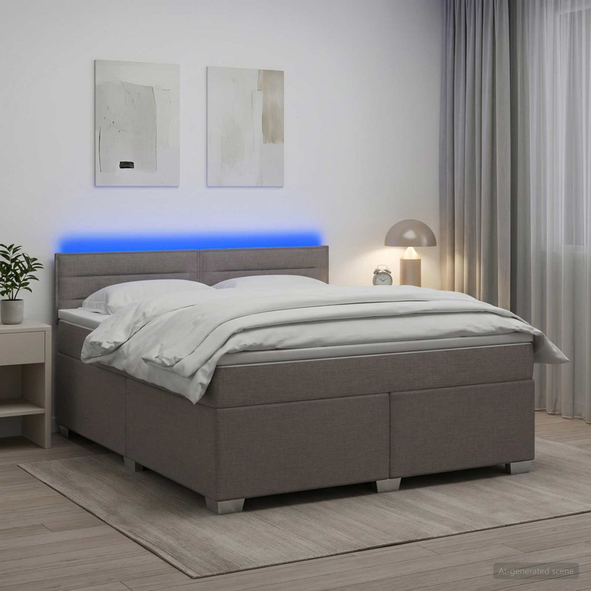Lit de box spring avec matelas et LED Taupe 140 x 200 cm Tissu