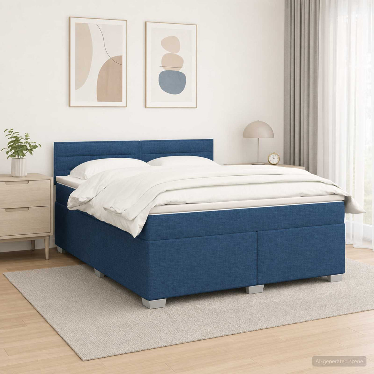 Lit de box spring avec matelas et LED Bleu 140 x 200 cm Tissu