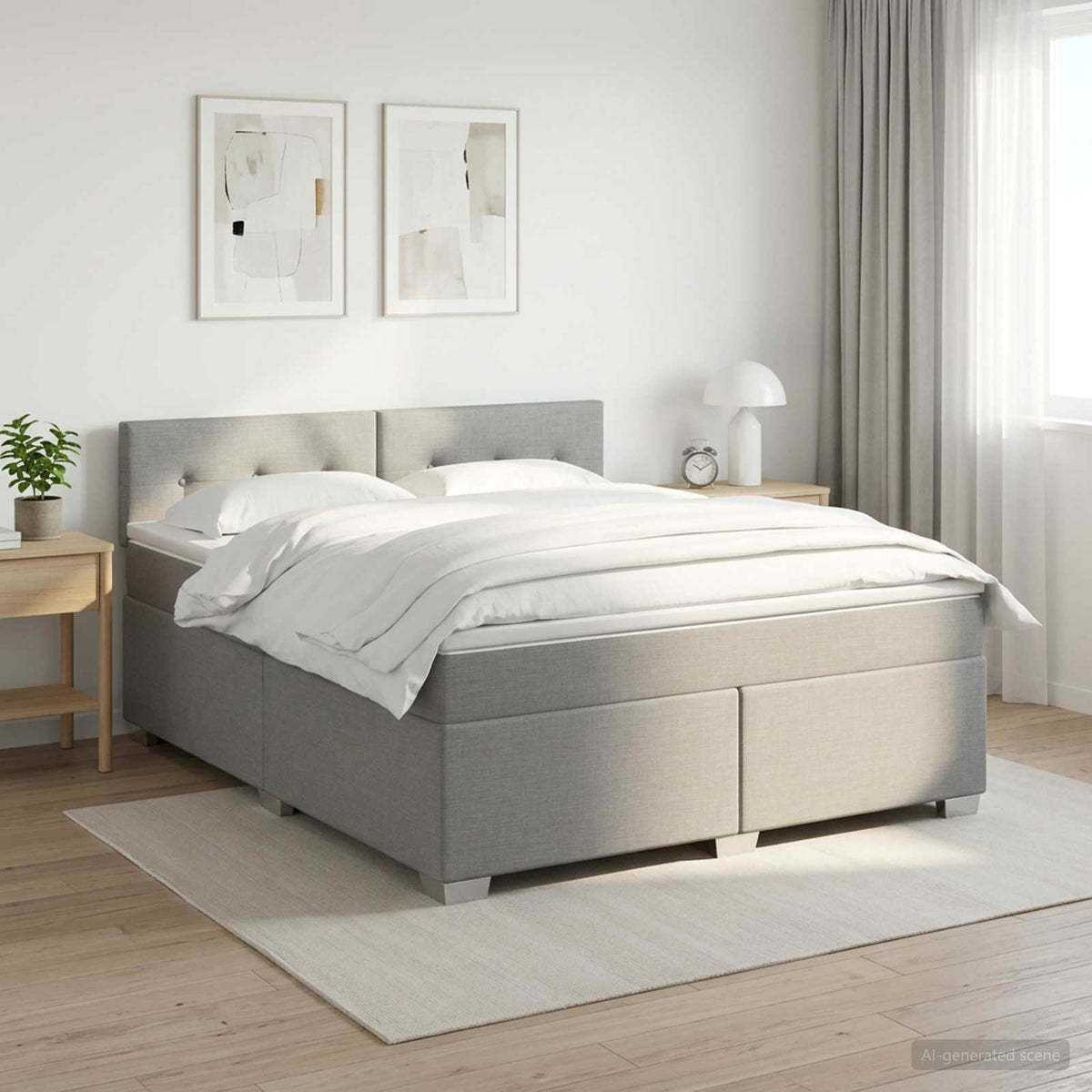 Lit de box spring avec matelas et LED Gris clair 140 x 190 cm
